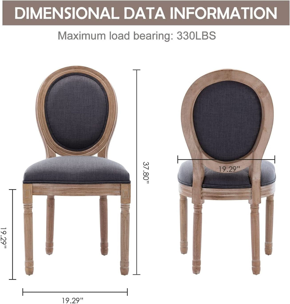Set Of 4 French Vintage Dining Chairs Solid Wood Frame Tufted Fabric