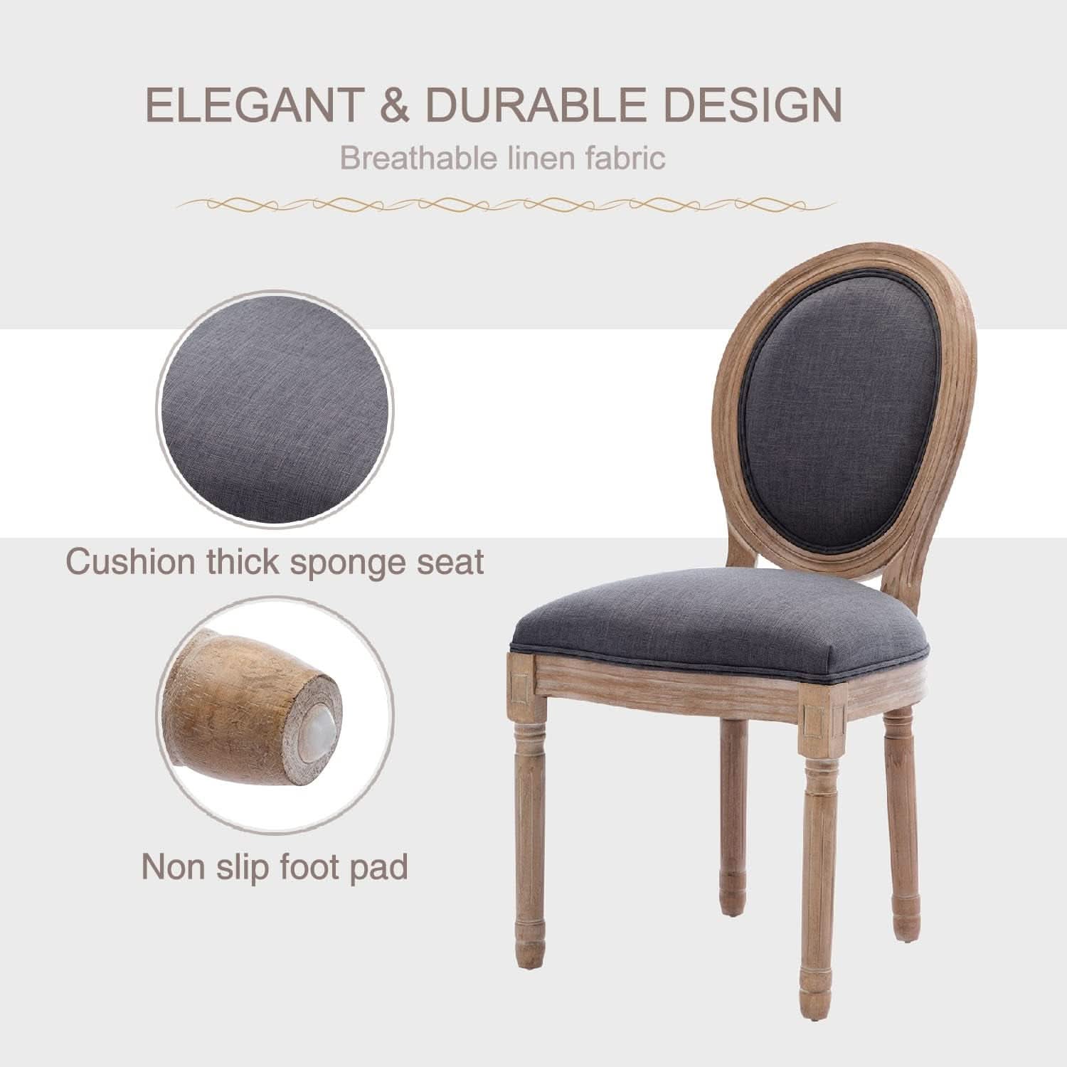 Set Of 4 French Vintage Dining Chairs Solid Wood Frame Tufted Fabric