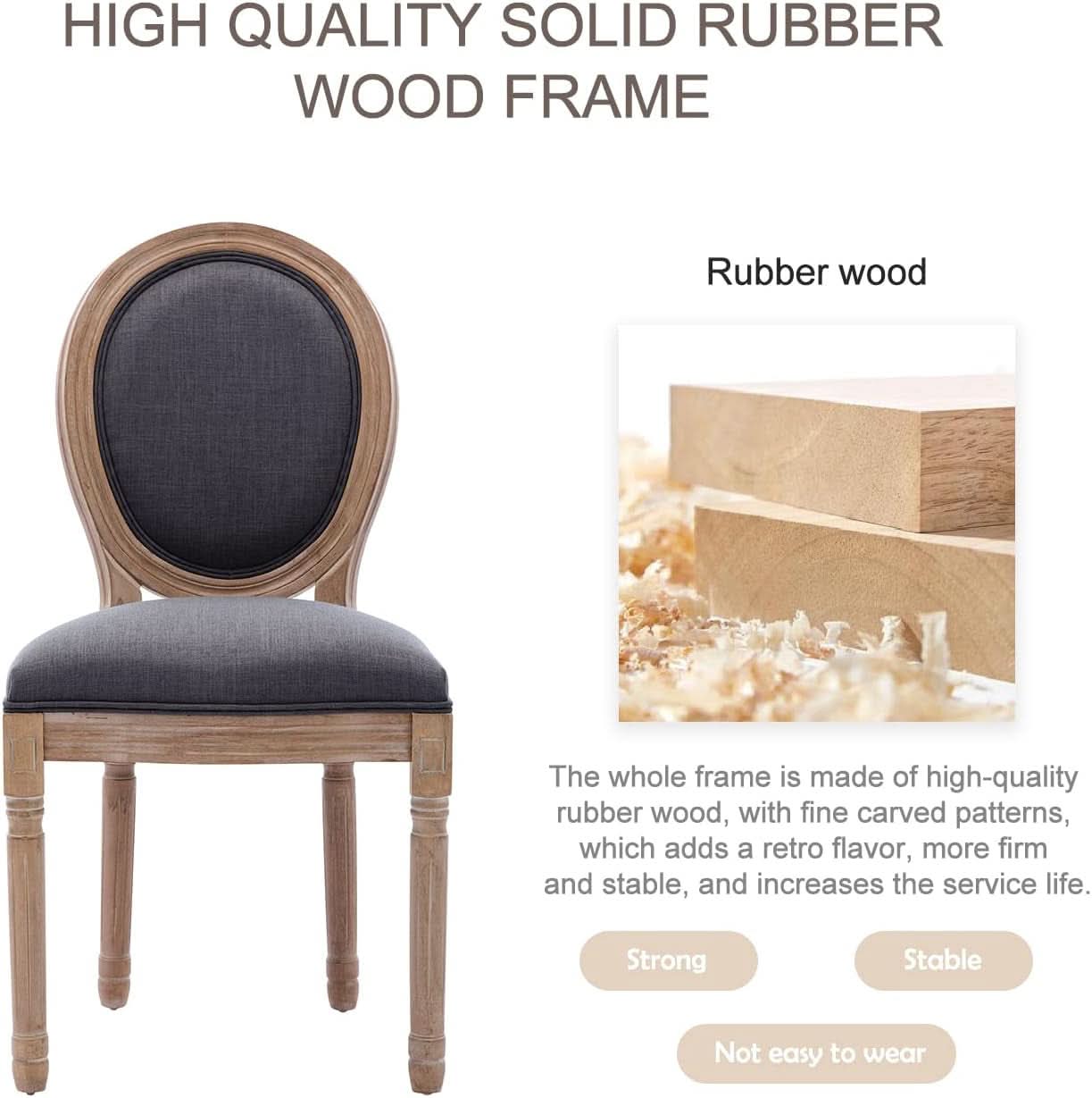 Set Of 4 French Vintage Dining Chairs Solid Wood Frame Tufted Fabric