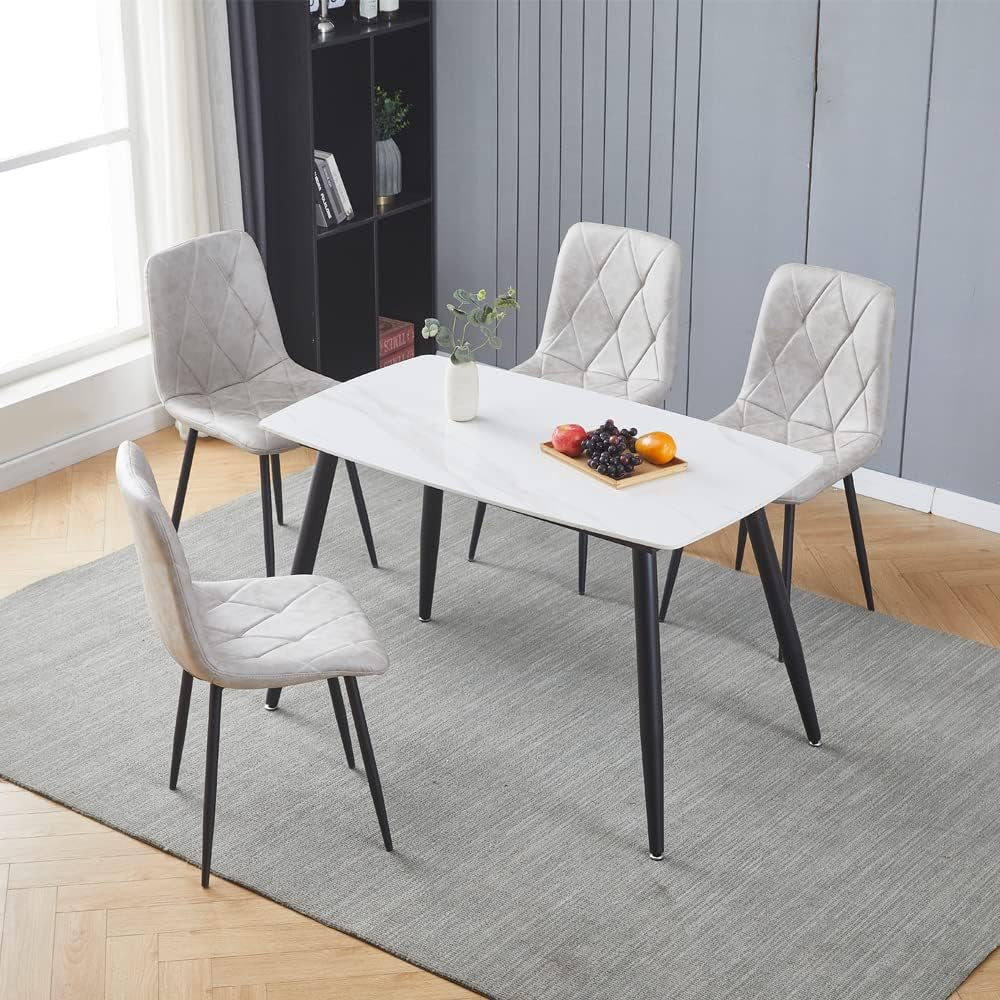 Set Of 4 Grey Metal Frame Dining Chairs For Kitchen And Dining Room