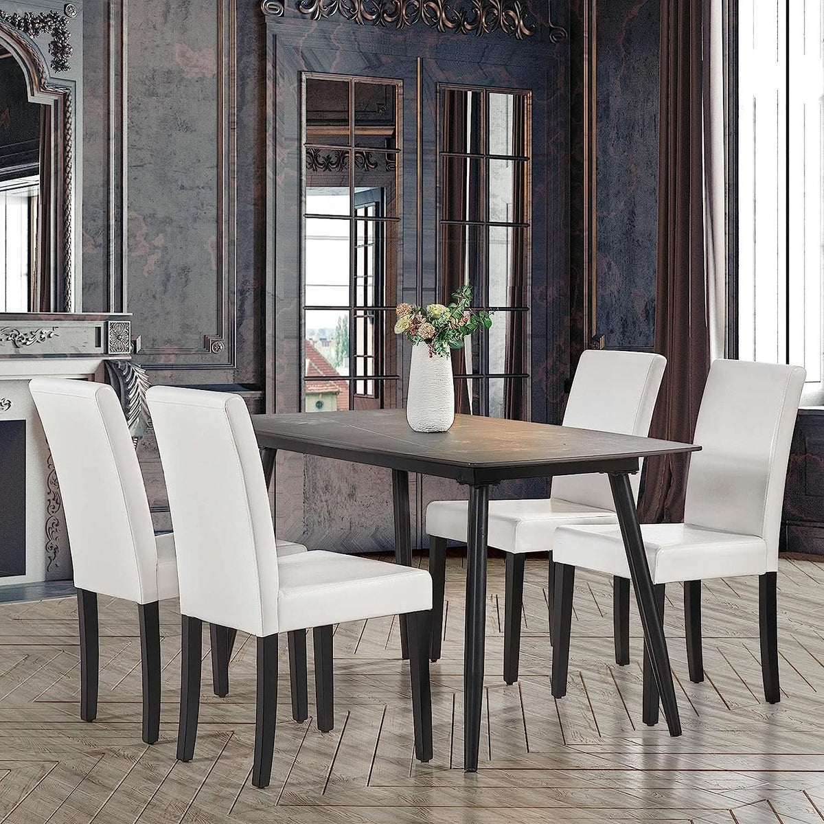 Set Of 4 Modern Parson Chairs With Faux Leather White