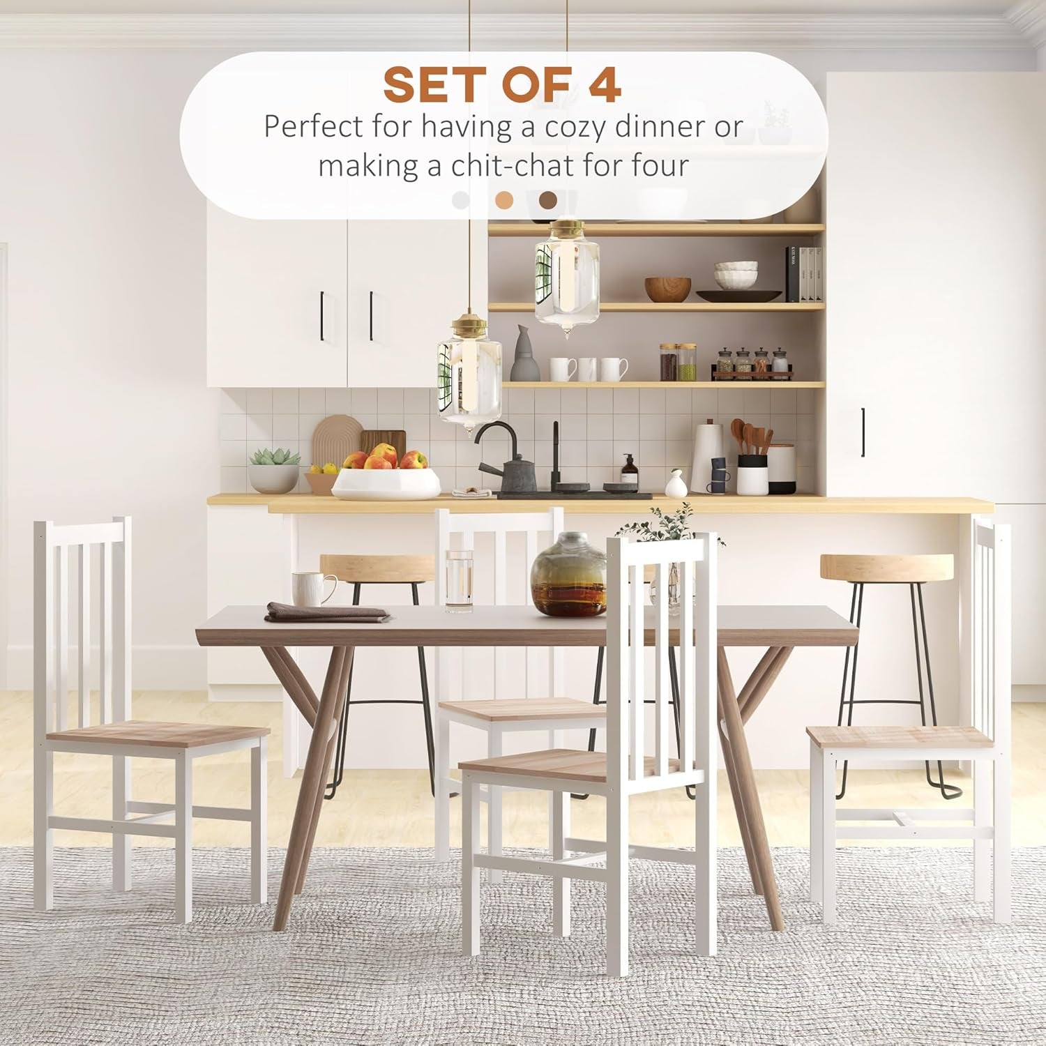 Set Of 4 Slat Back Dining Chairs White Finish Farmhouse