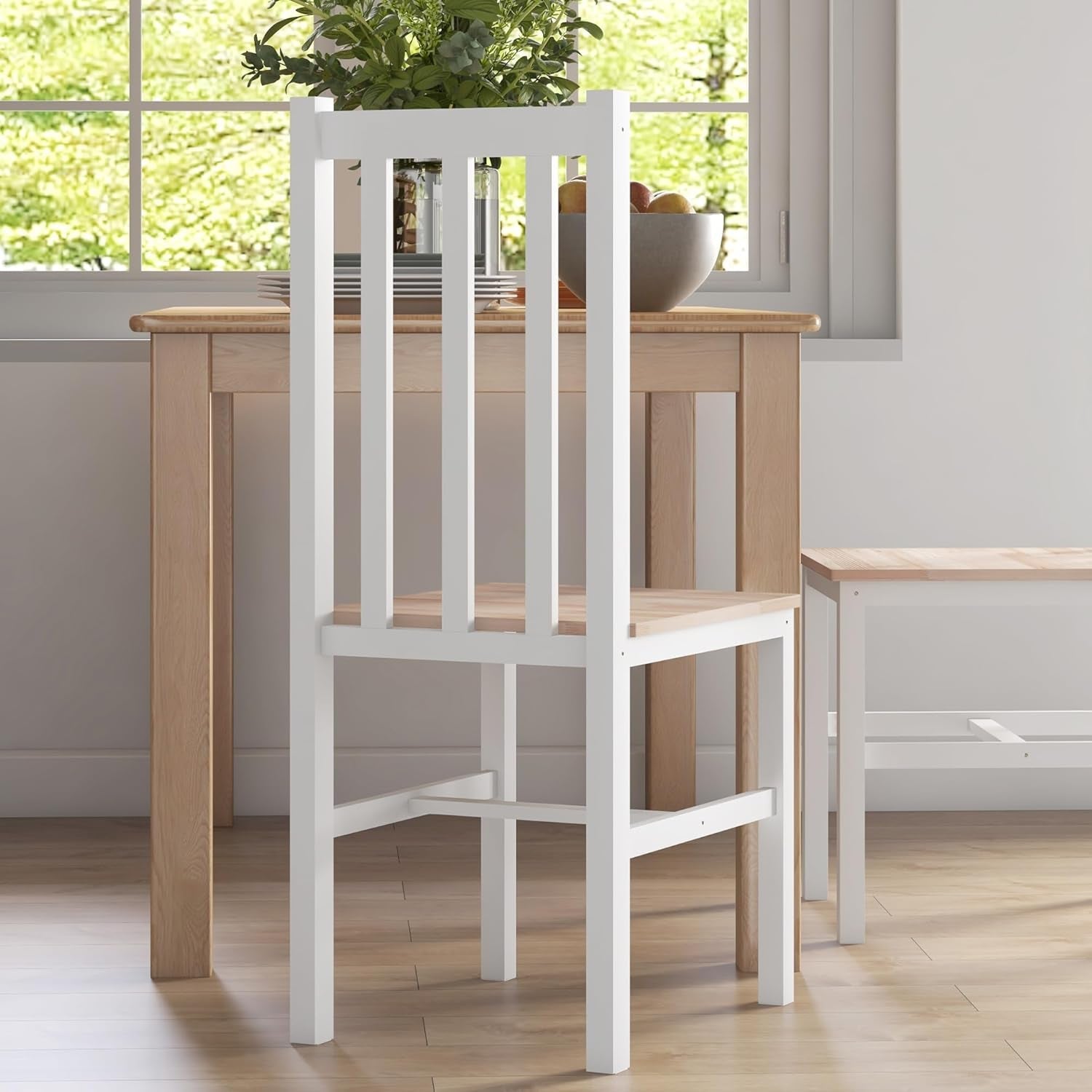 Set Of 4 Slat Back Dining Chairs White Finish Farmhouse