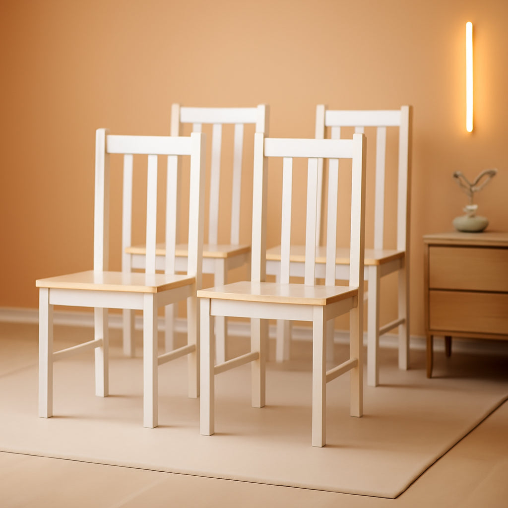Set Of 4 Slat Back Dining Chairs White Finish Farmhouse