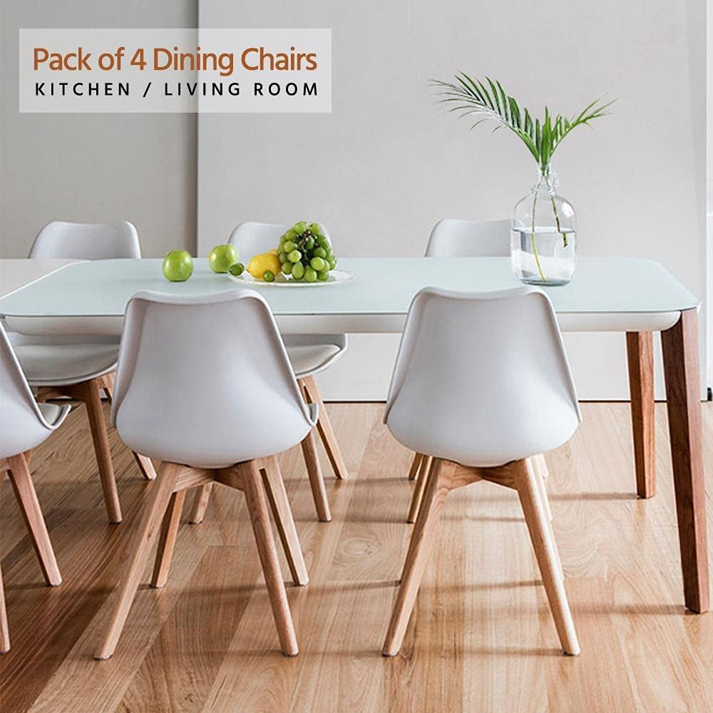 Set Of 4 White PU Upholstered Shell Chairs With Beech Legs
