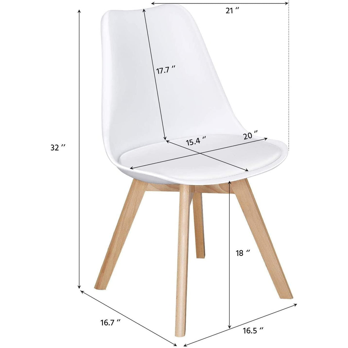 Set Of 4 White PU Upholstered Shell Chairs With Beech Legs
