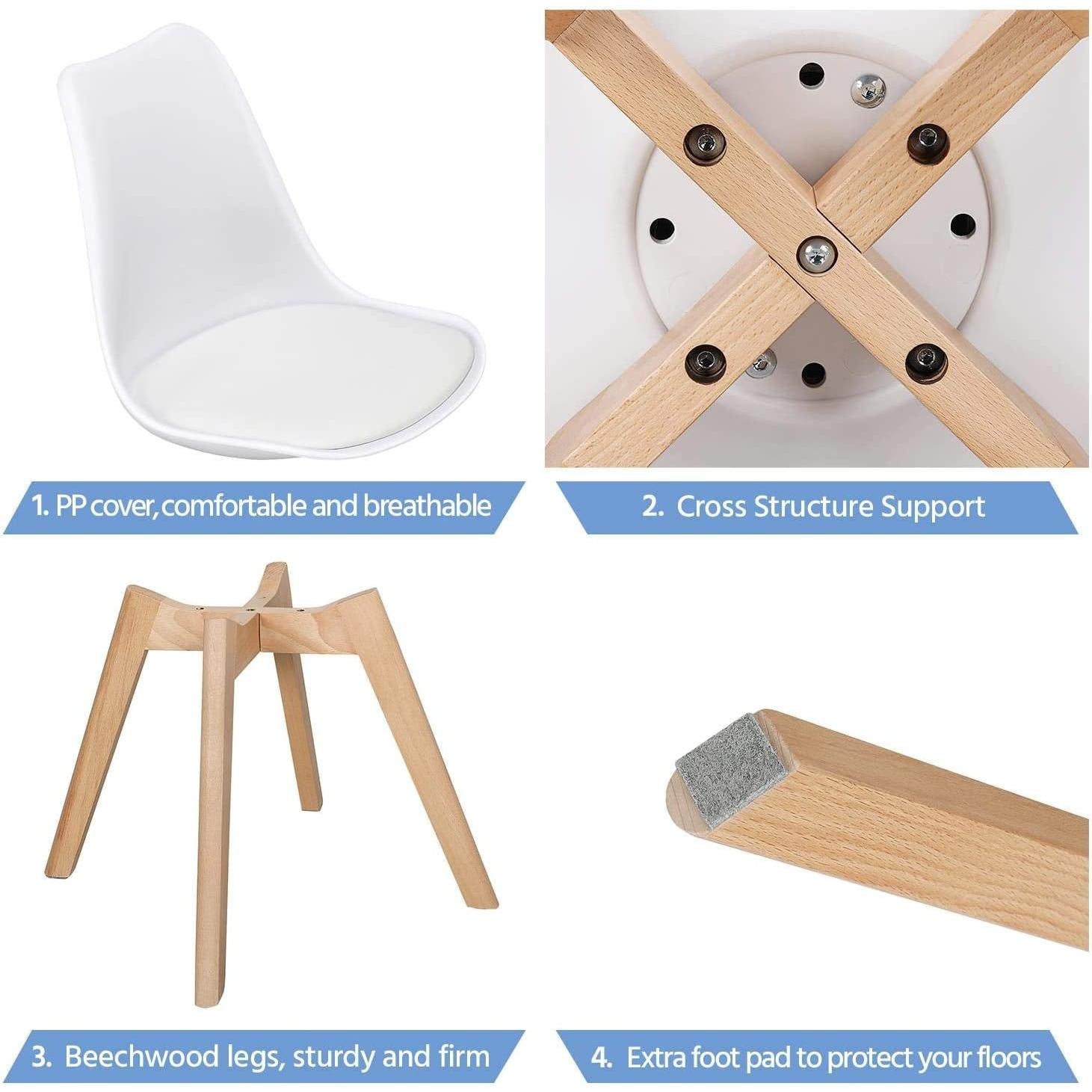 Set Of 4 White PU Upholstered Shell Chairs With Beech Legs