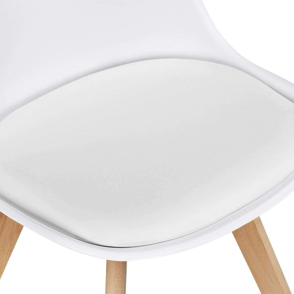 Set Of 4 White PU Upholstered Shell Chairs With Beech Legs