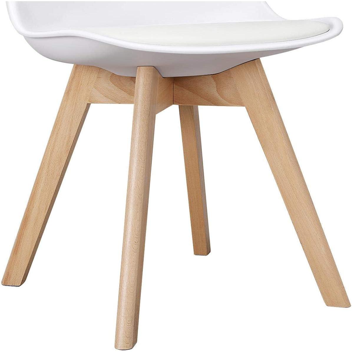 Set Of 4 White PU Upholstered Shell Chairs With Beech Legs