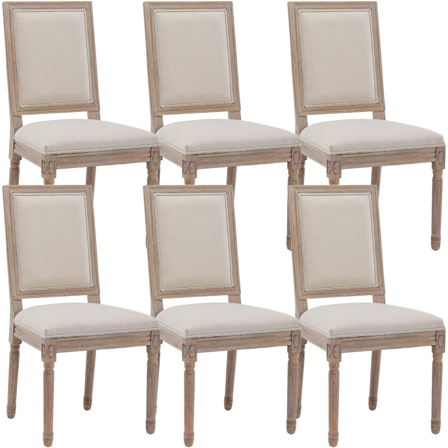 Set Of 6 French Country Square Back Upholstered Dining Chairs