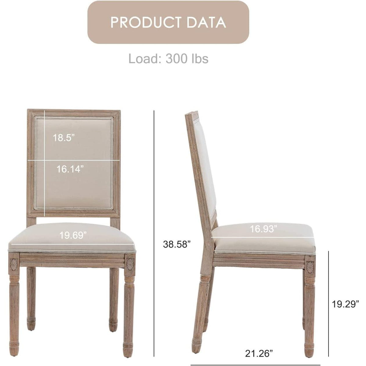 Set Of 6 French Country Square Back Upholstered Dining Chairs