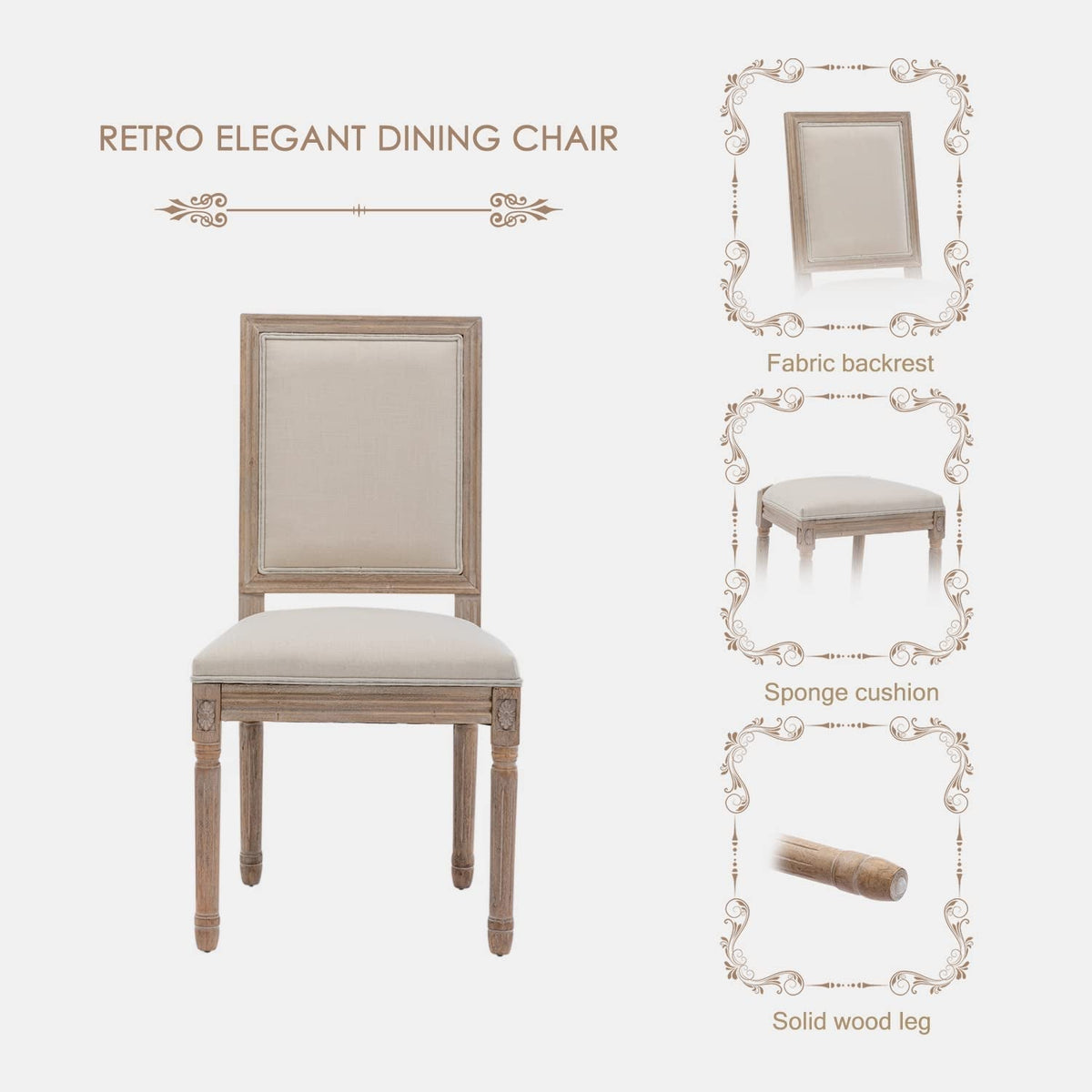 Set Of 6 French Country Square Back Upholstered Dining Chairs