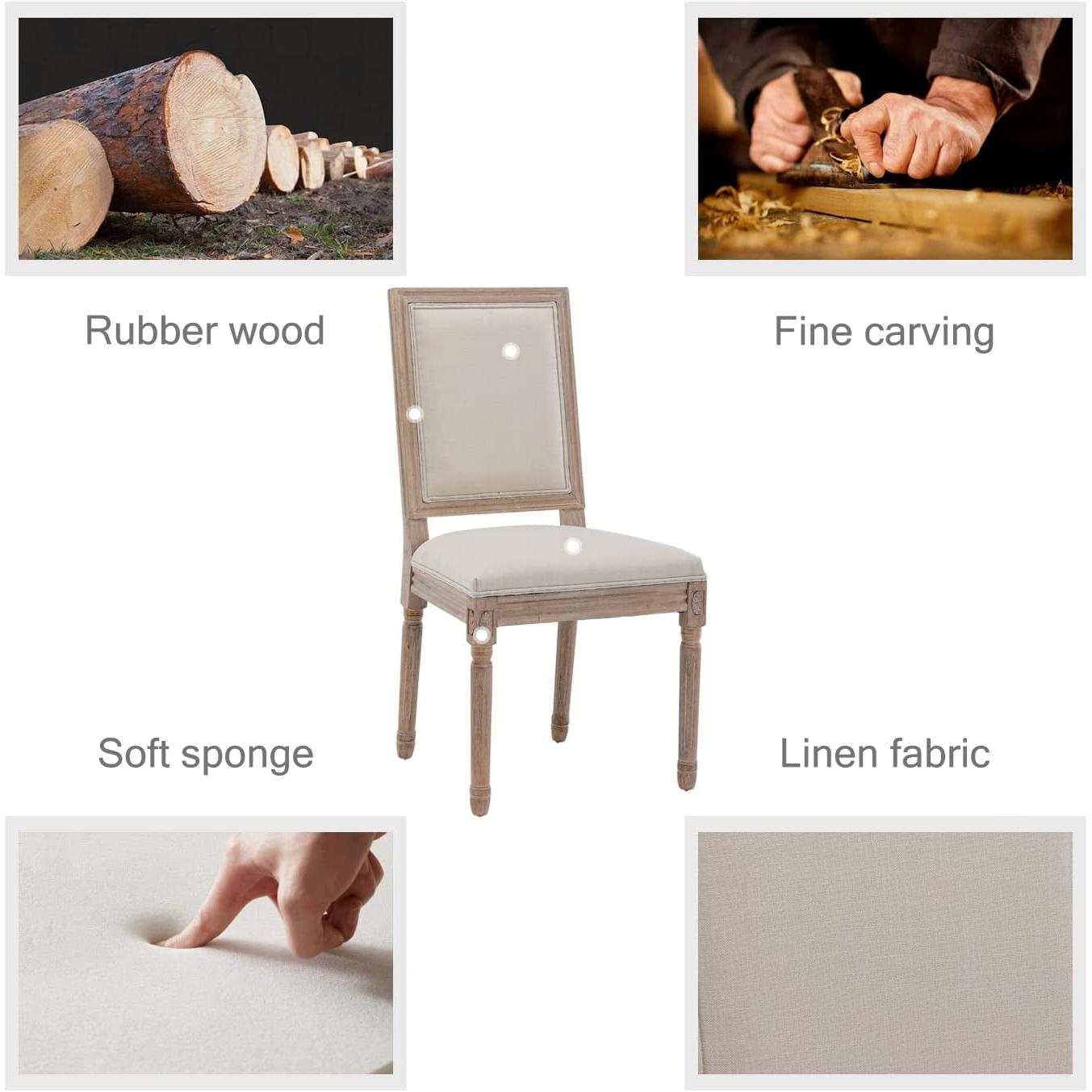 Set Of 6 French Country Square Back Upholstered Dining Chairs