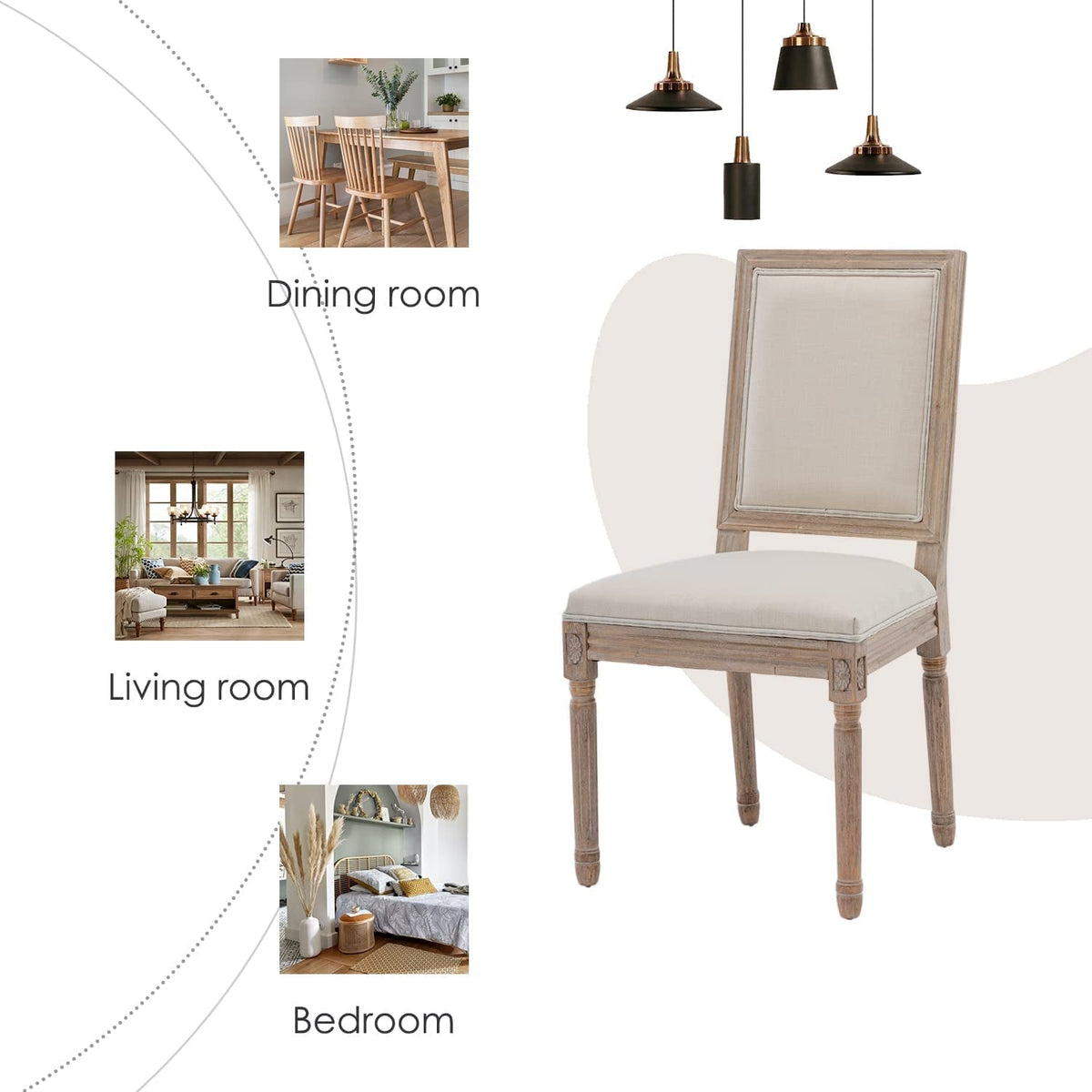 Set Of 6 French Country Square Back Upholstered Dining Chairs