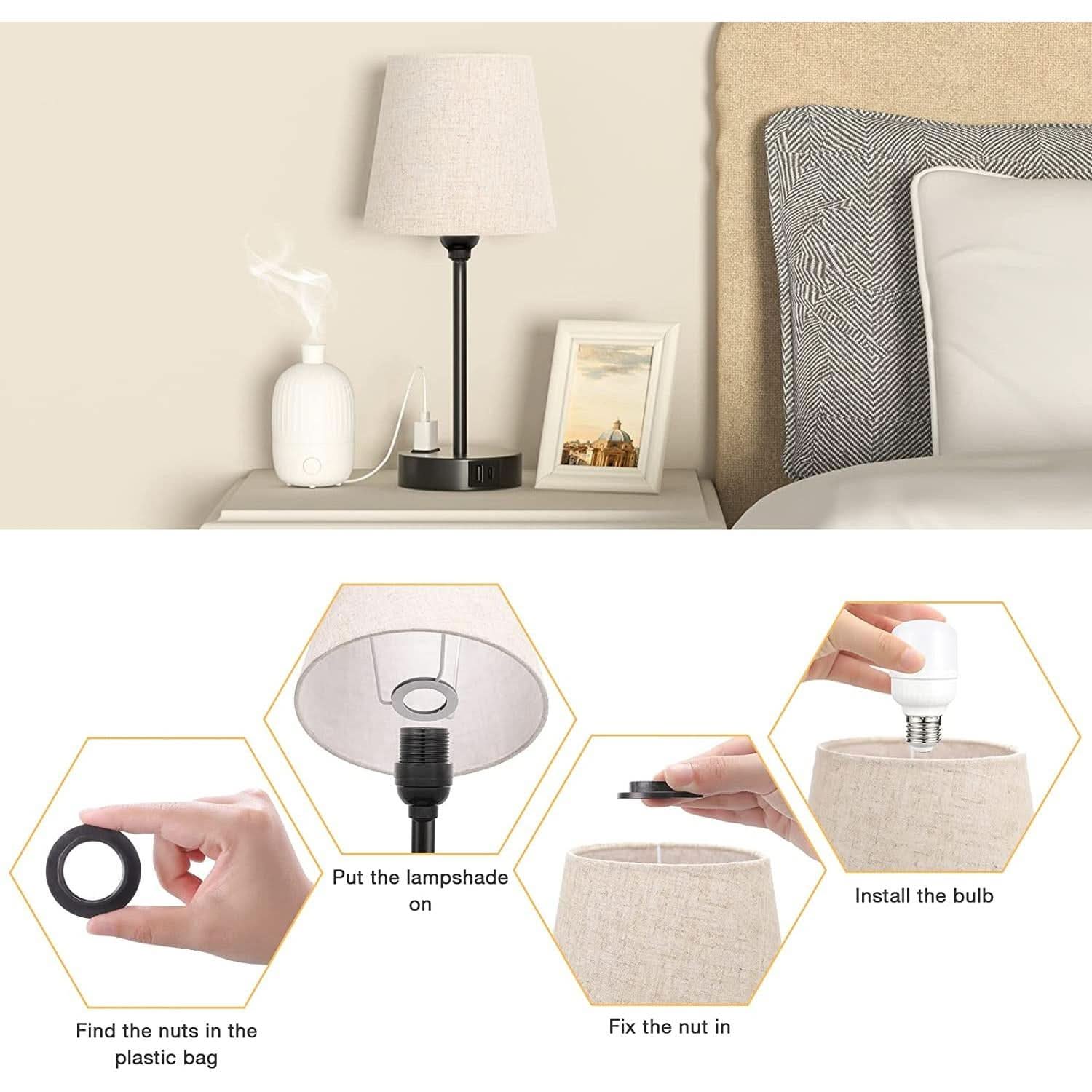 Set of 2 Mini Bedside Lamps With USB C And AC Outlets
