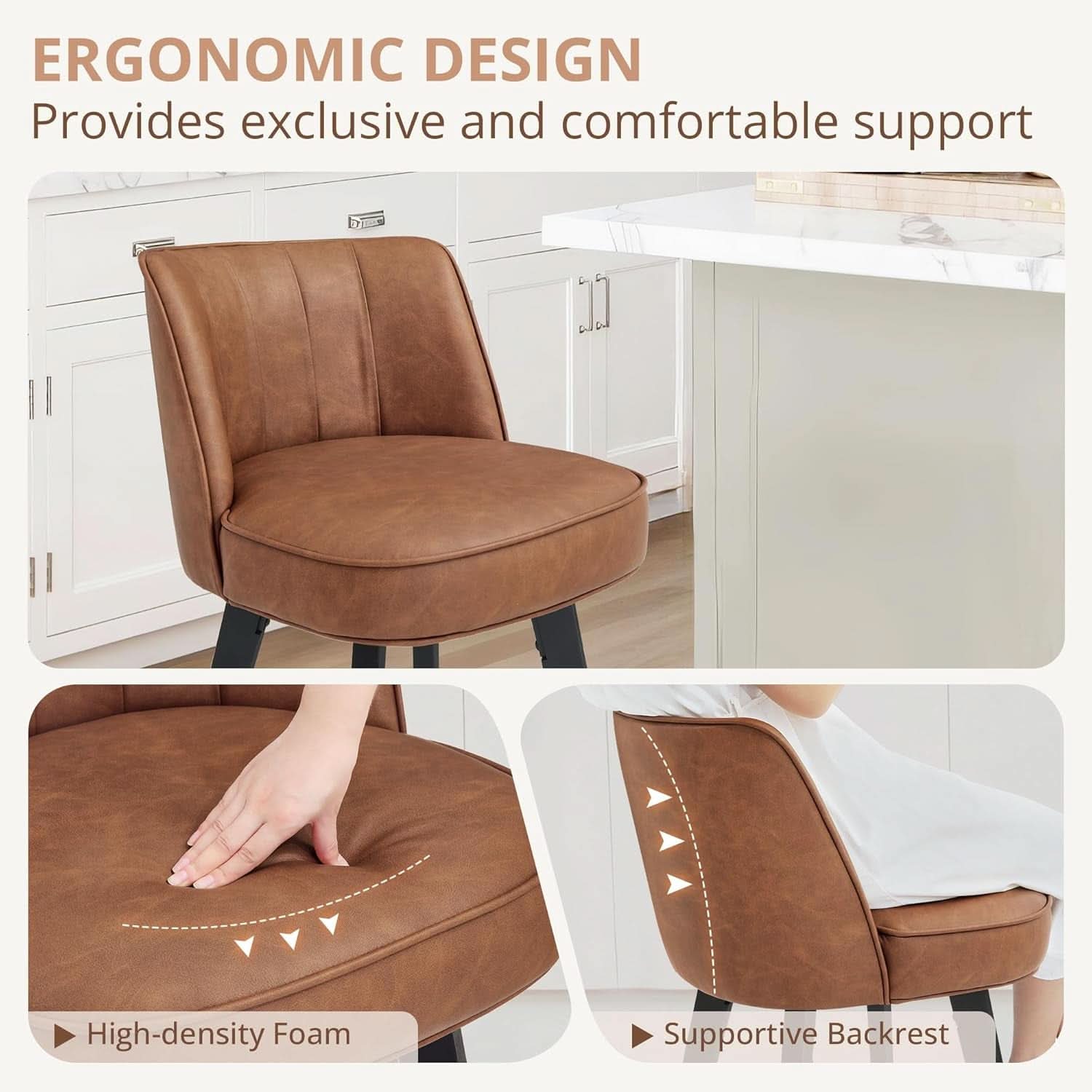 Set of 3 26 Inch Counter Height Bar Stools Swivel Wood Legs
