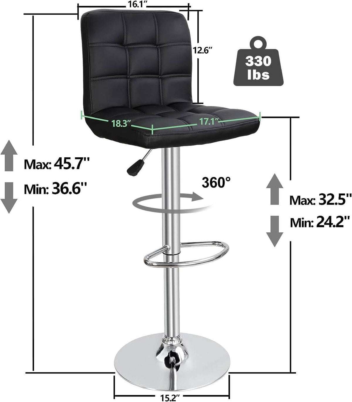 Set of 4 Adjustable Swivel PU Leather Bar Stools Modern