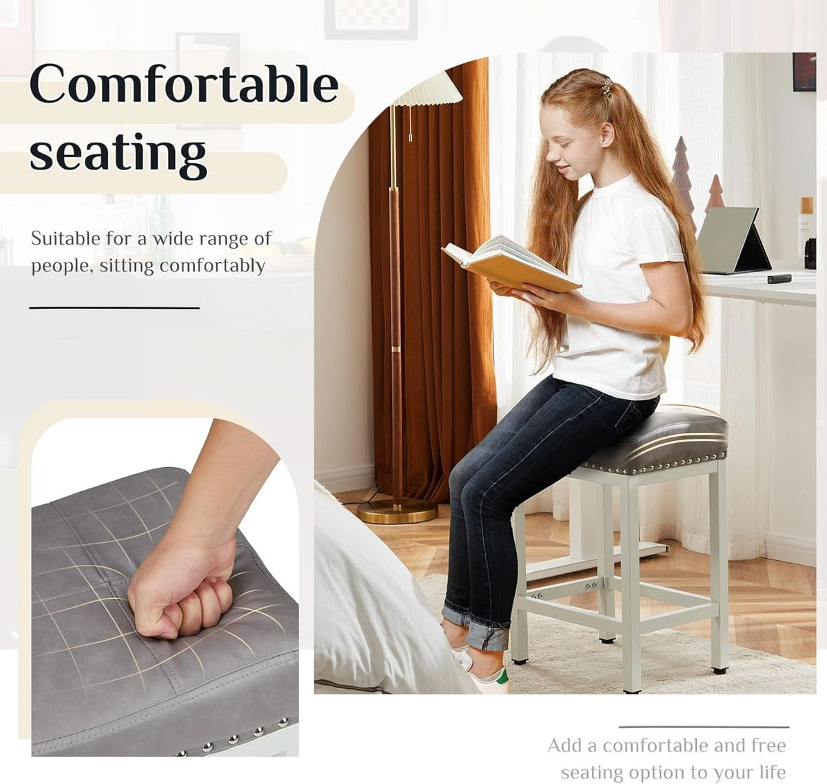 Set of Four 24 Inch Grey PU Leather Bar Stools