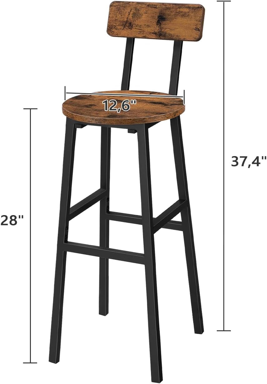 Set of Two Adjustable Round Bar Stools with Backrest