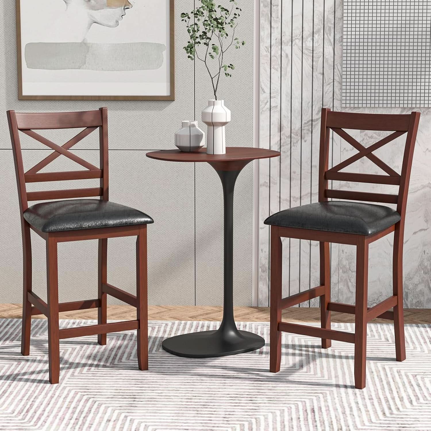 Set of Two Mid Century Modern Counter Height Barstools