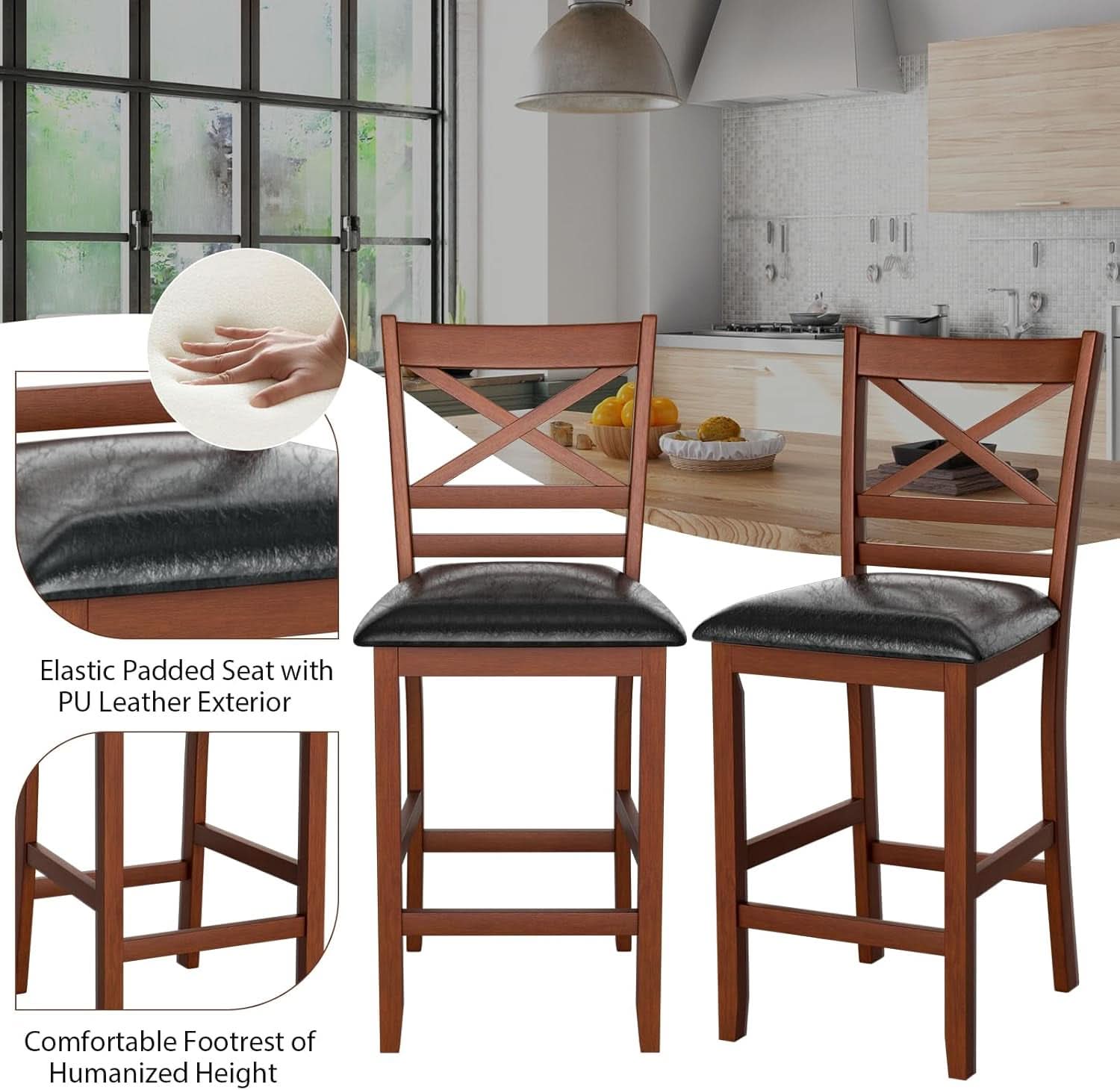 Set of Two Mid Century Modern Counter Height Barstools