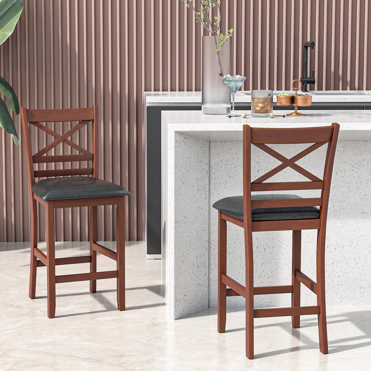 Set of Two Mid Century Modern Counter Height Barstools