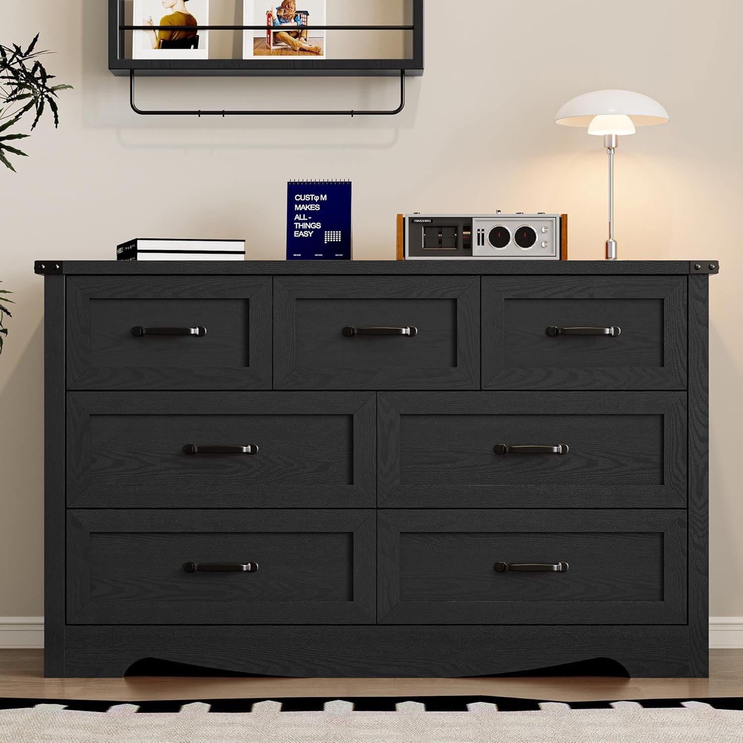 Seven Drawer Dresser In Walnut Wood Finish Contemporary