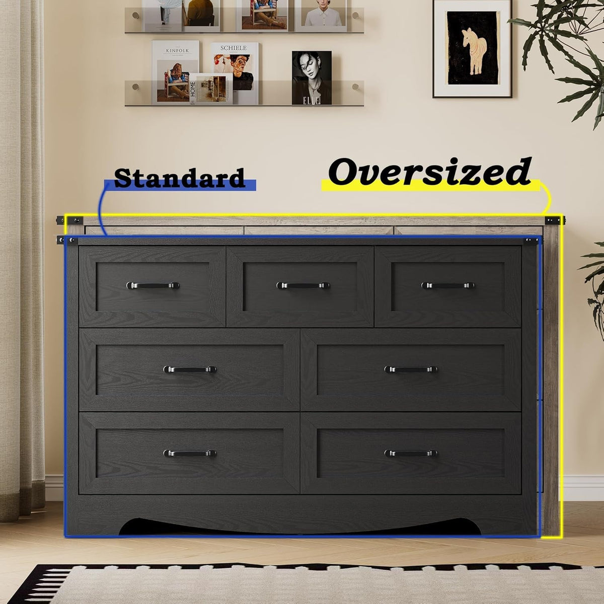 Seven Drawer Dresser In Walnut Wood Finish Contemporary