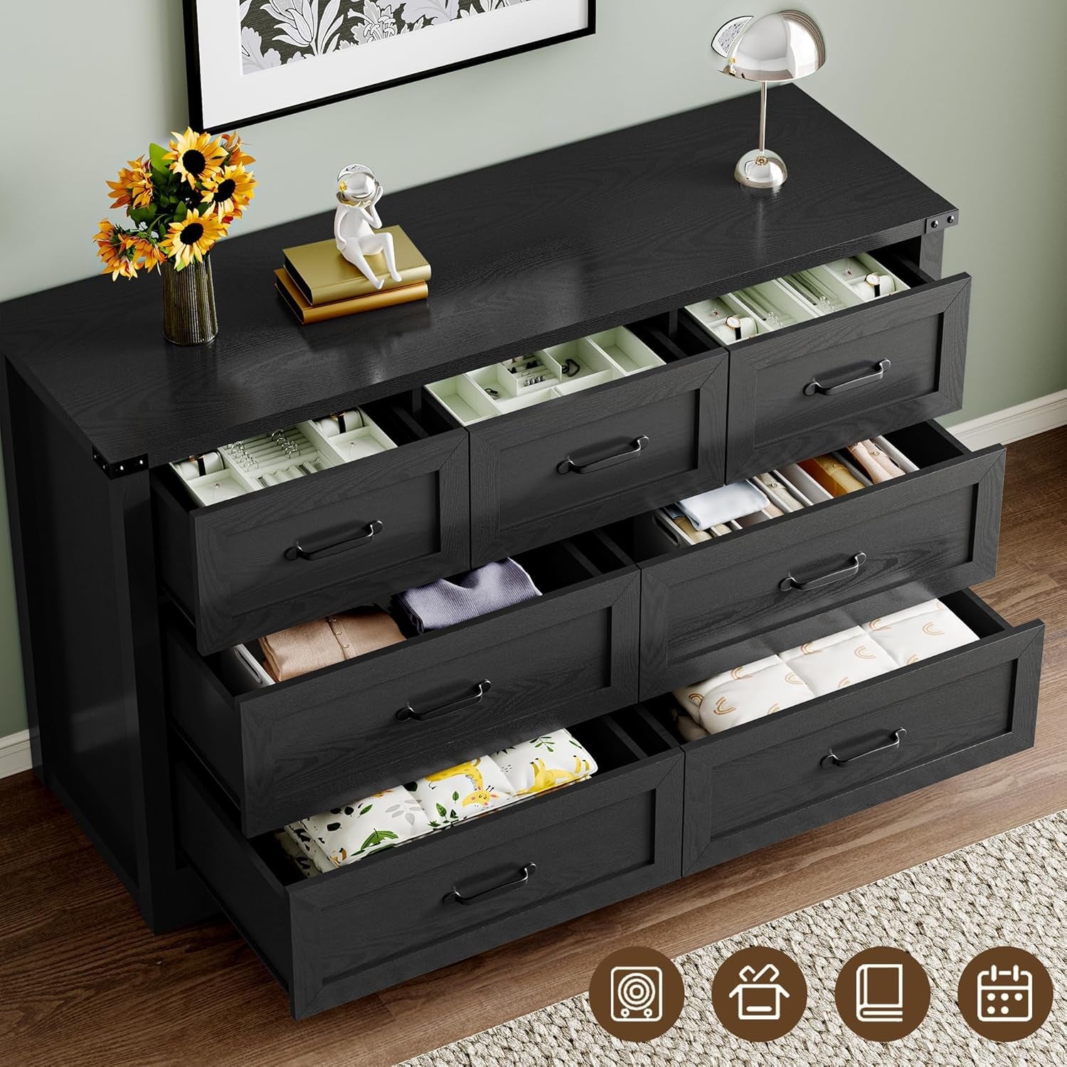 Seven Drawer Dresser In Walnut Wood Finish Contemporary