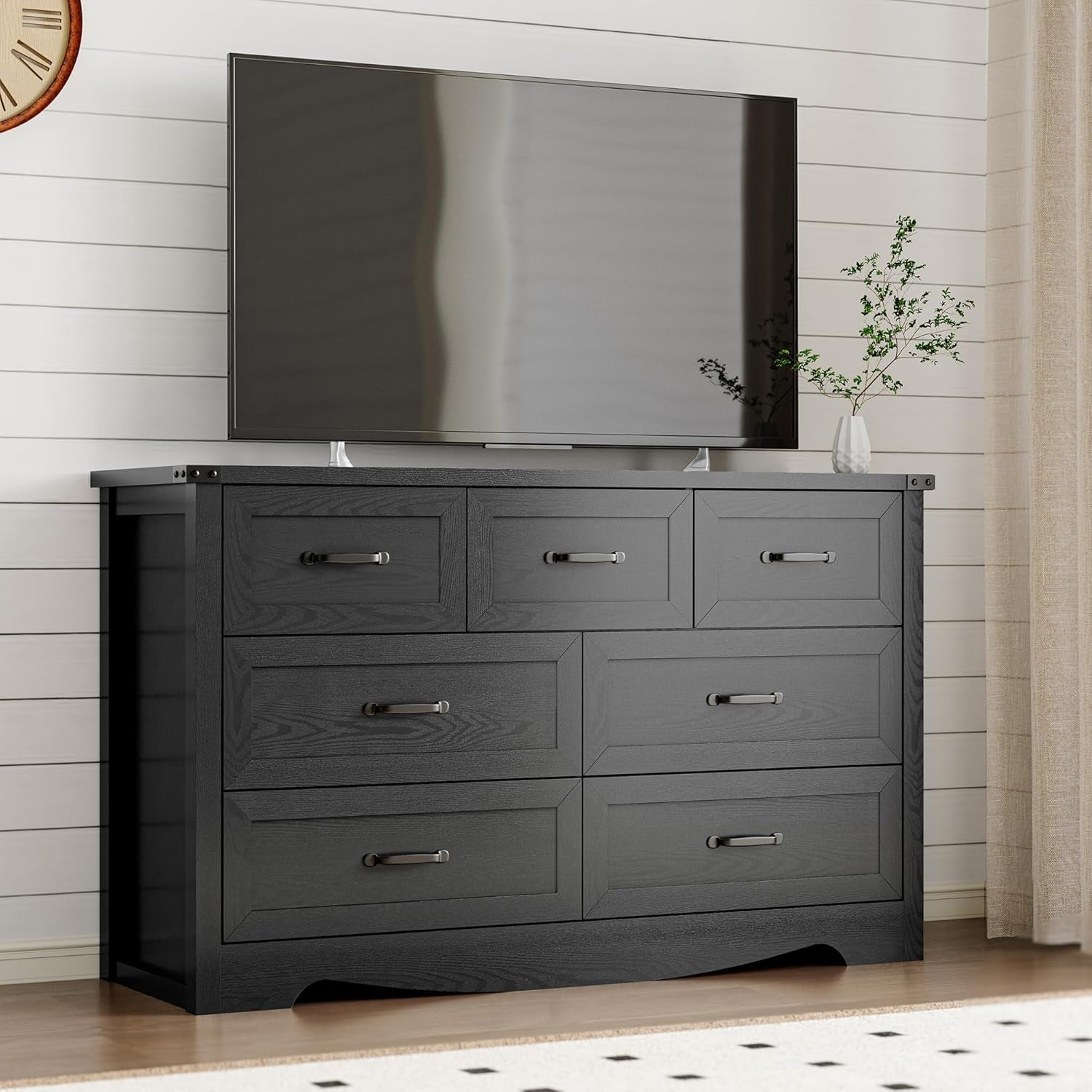 Seven Drawer Dresser In Walnut Wood Finish Contemporary