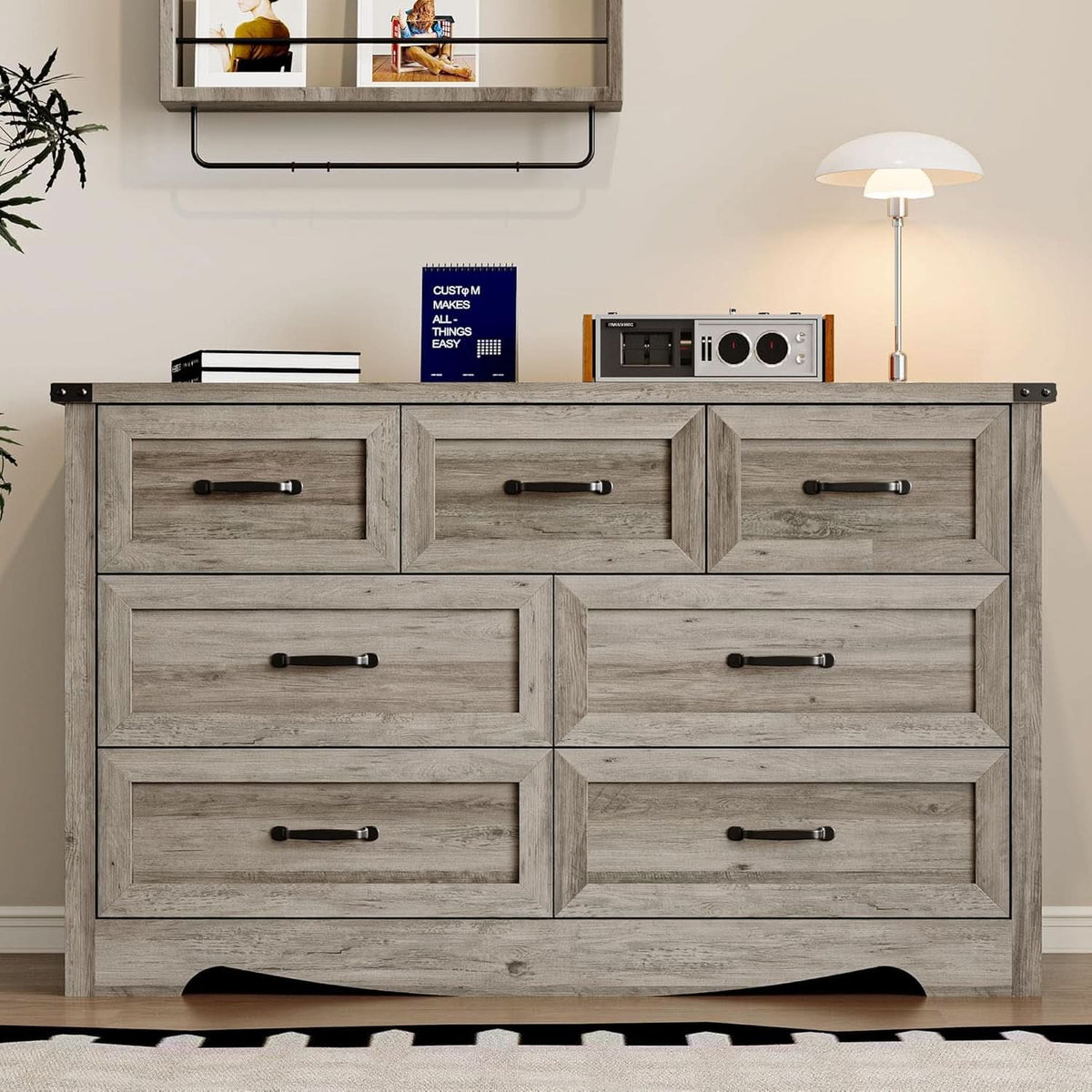 Seven Drawer Dresser With Brushed Metal Handles For Bedroom