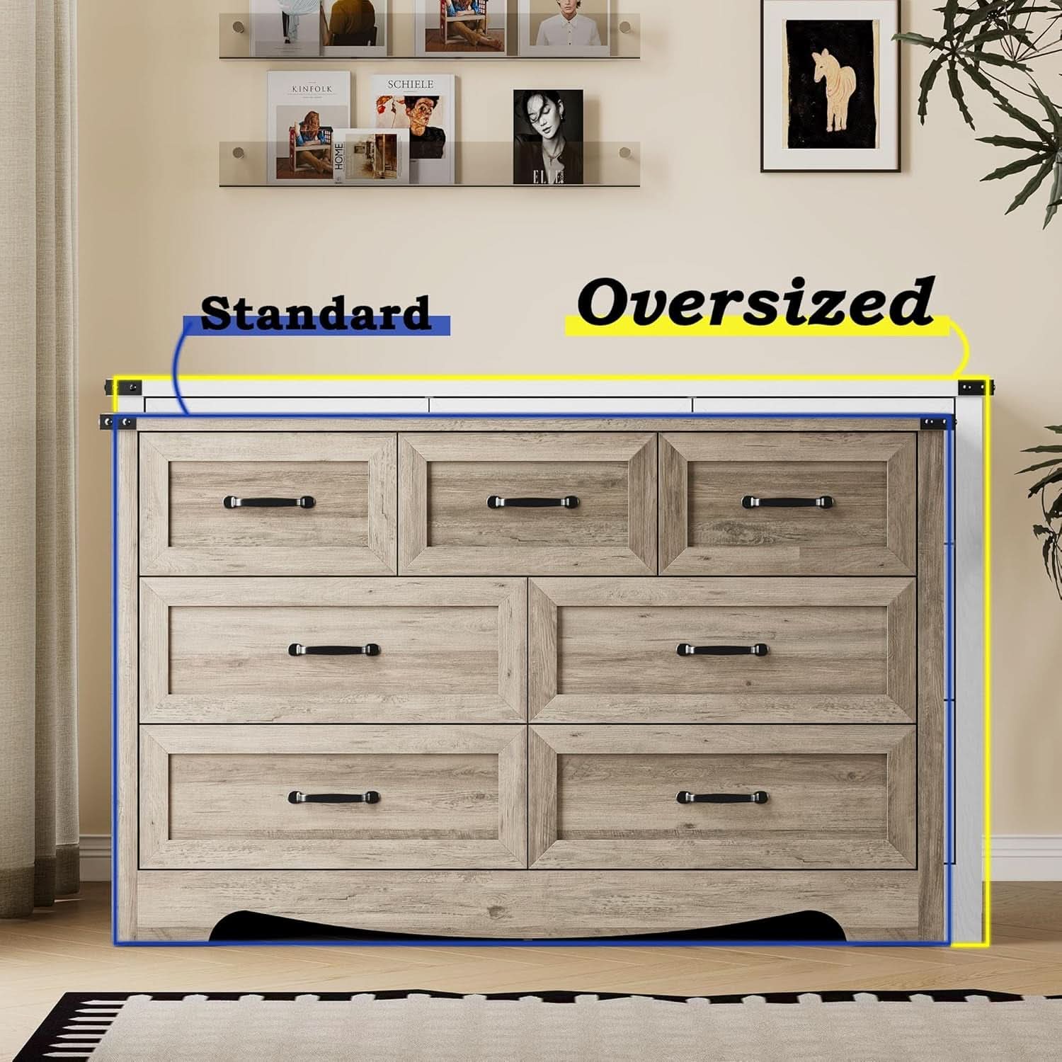 Seven Drawer Dresser With Brushed Metal Handles For Bedroom