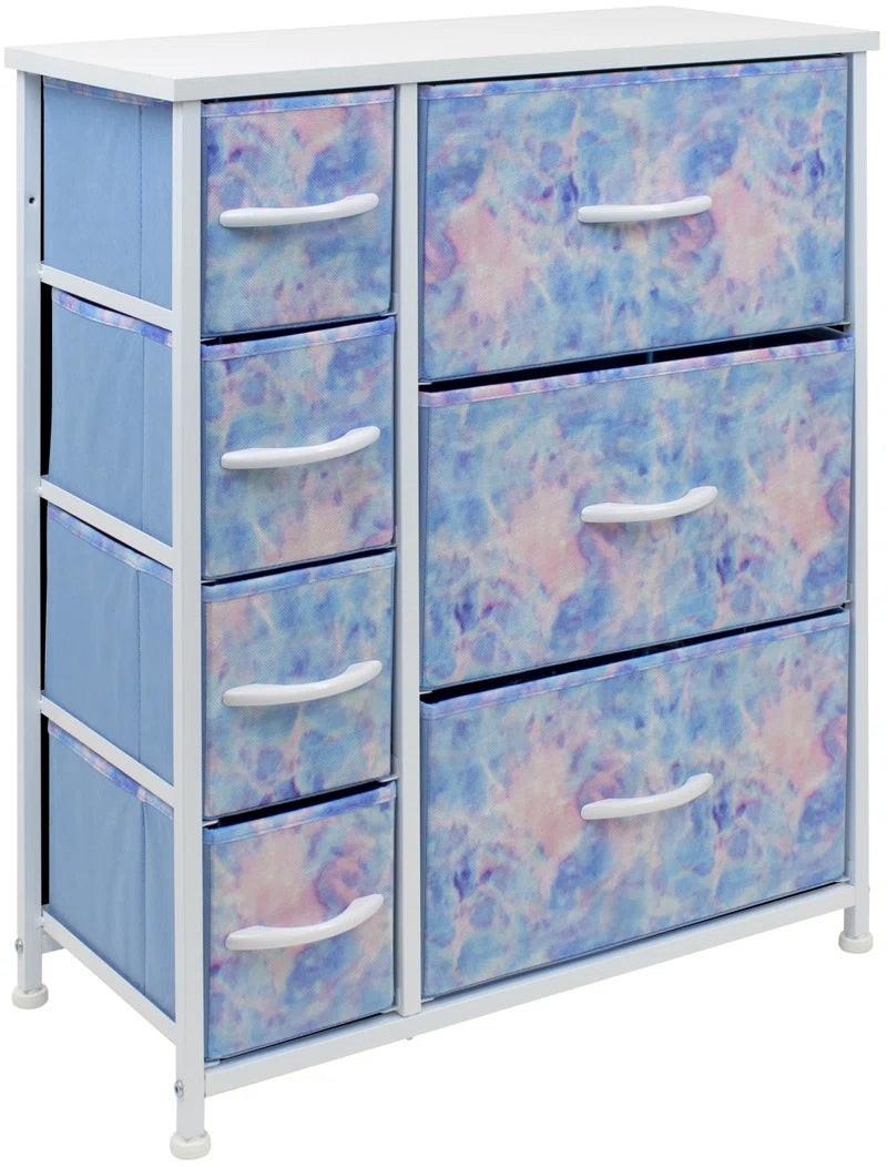 Seven Drawer Dresser With Wood Top And Steel Frame