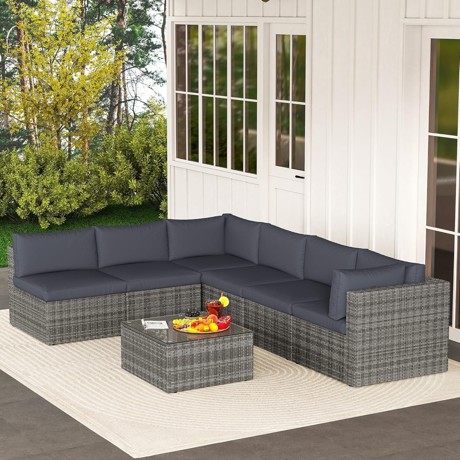 Seven Piece Outdoor Patio Furniture Set with Cushions