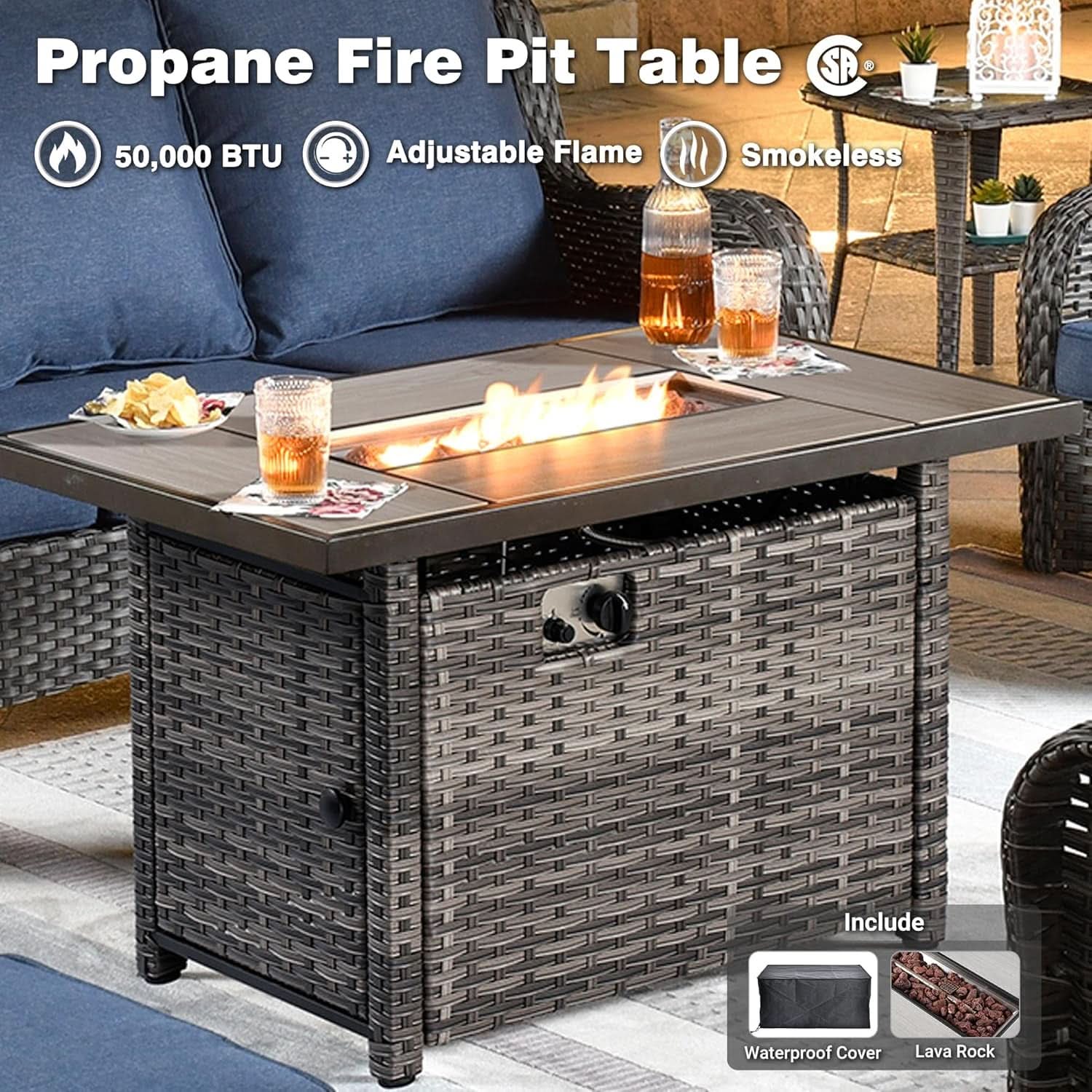 Seven Piece Outdoor Patio Furniture Set with Fire Pit