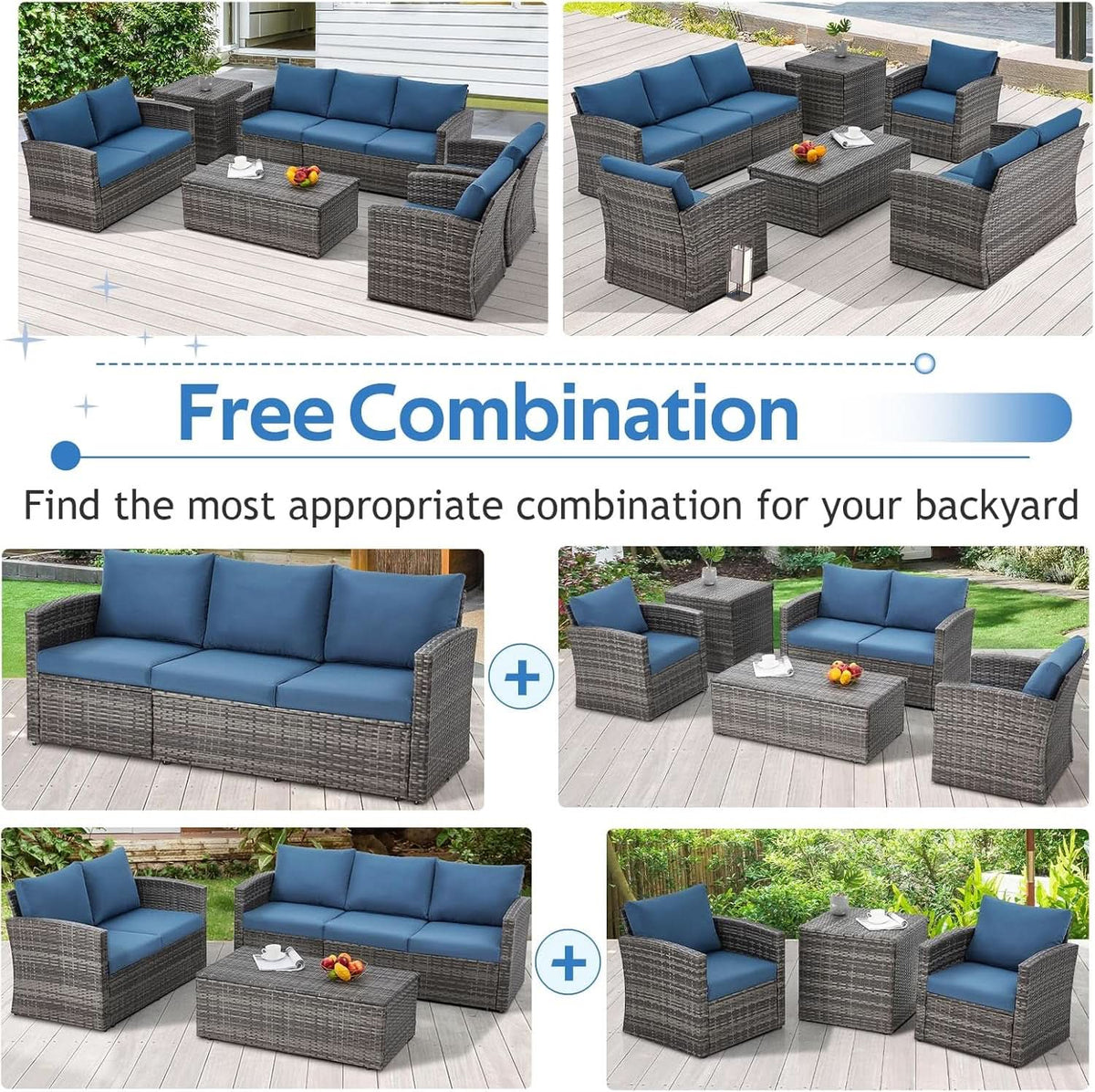 Seven Piece Outdoor Patio Furniture Set with Storage