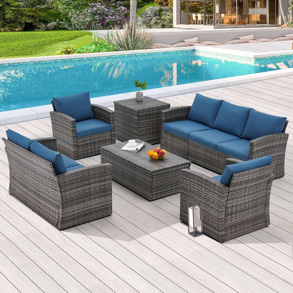 Seven Piece Outdoor Patio Furniture Set with Storage