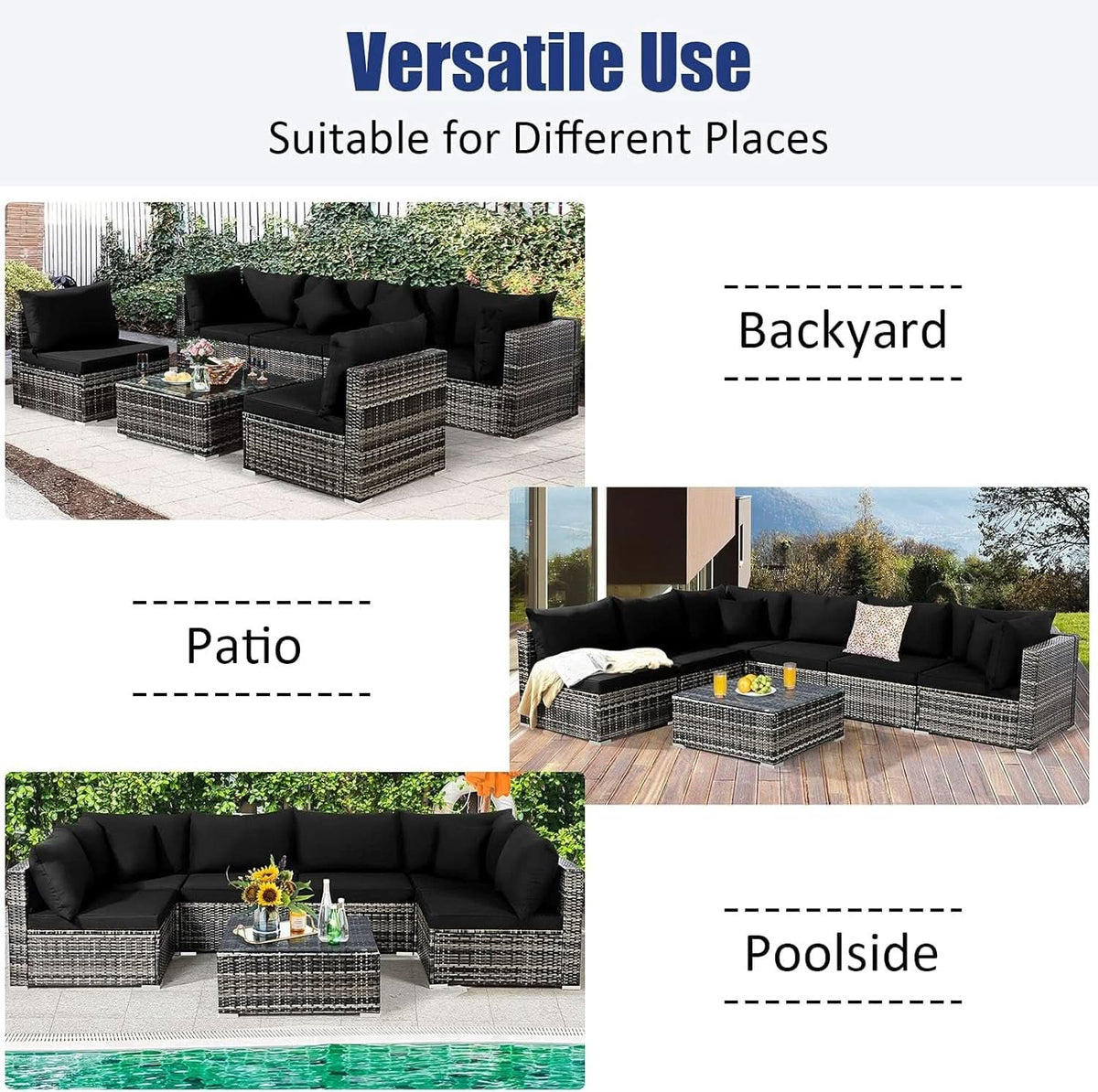Seven Piece Outdoor Rattan Furniture Set with Cushions