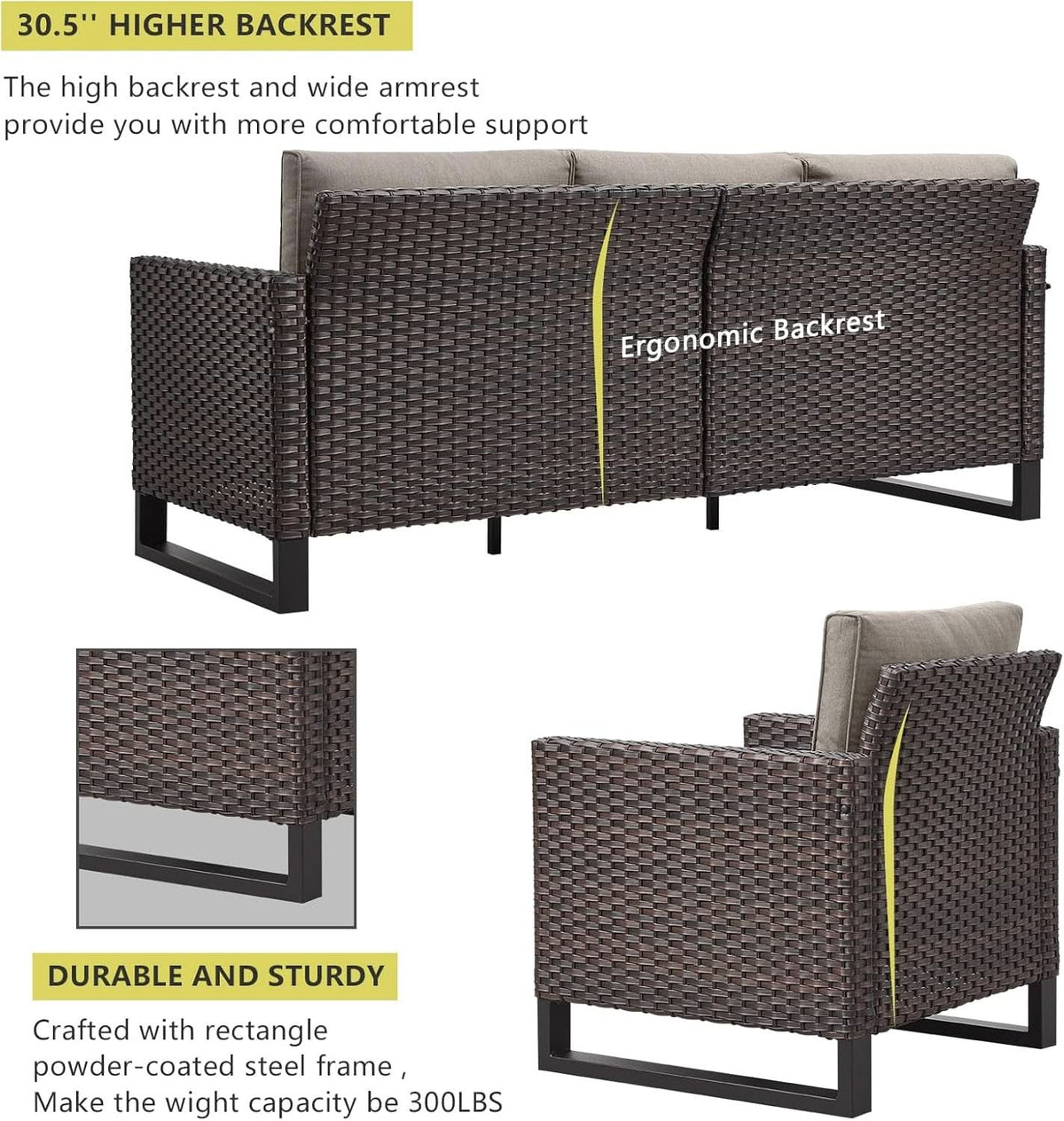Seven Piece Outdoor Wicker Patio Furniture Set With Swivel Rockers