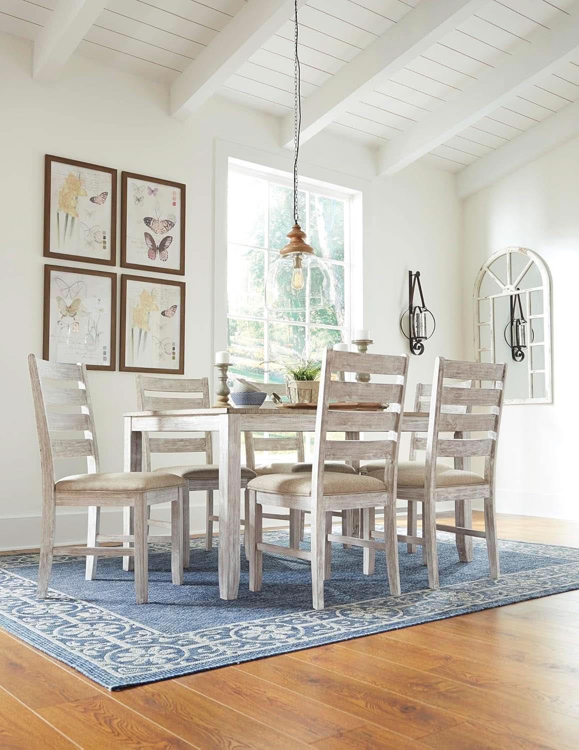 Seven Piece Weathered Whitewash Dining Set Collection