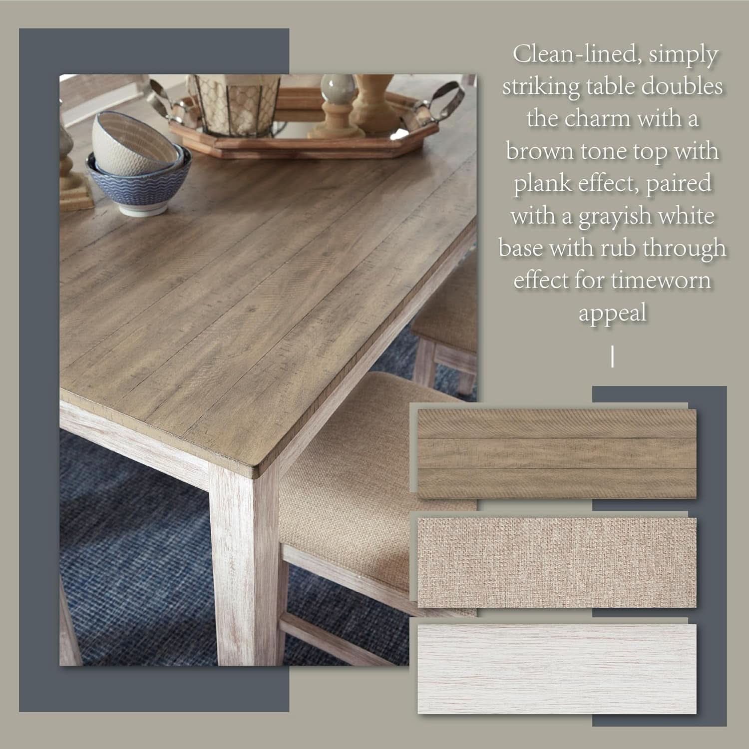 Seven Piece Weathered Whitewash Dining Set Collection