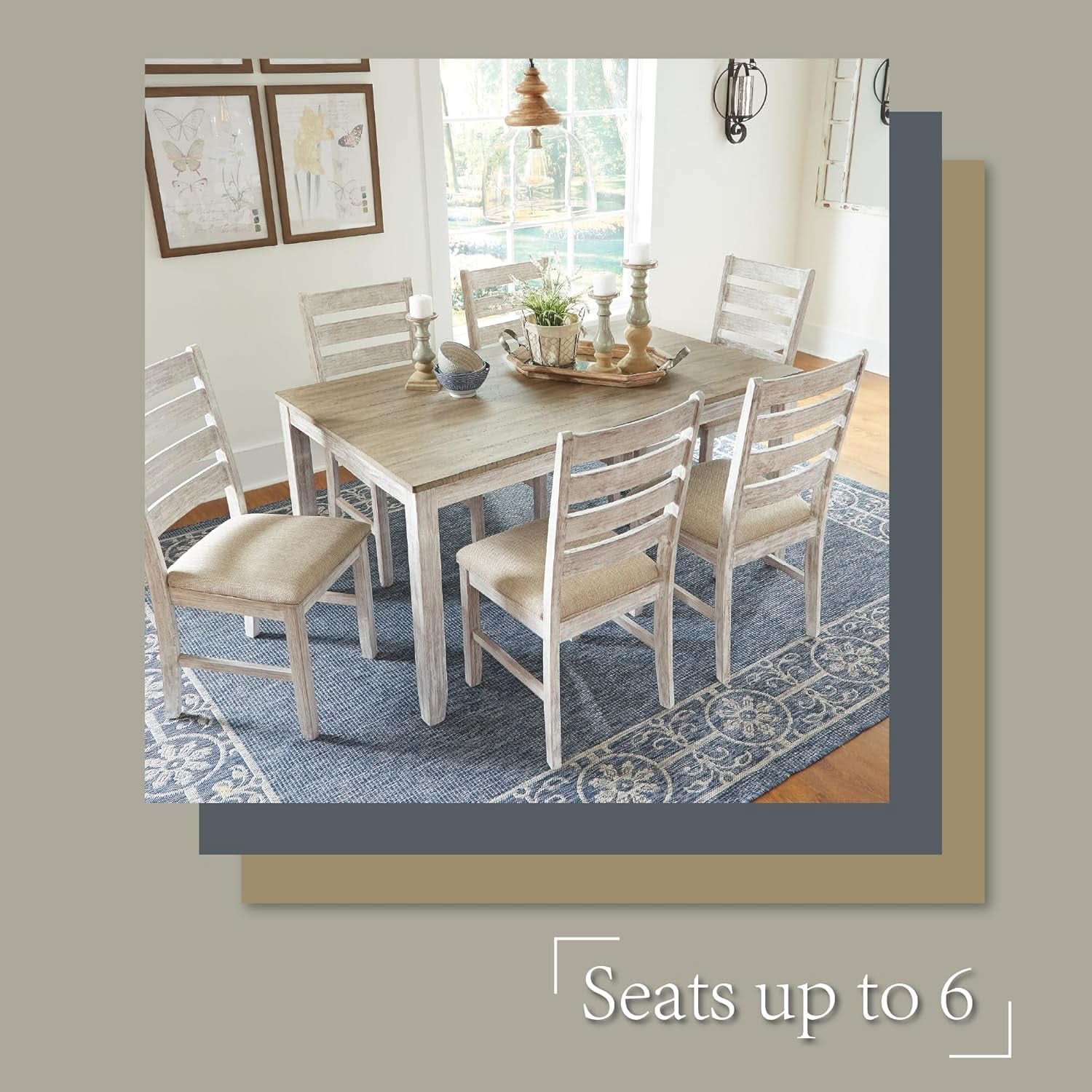 Seven Piece Weathered Whitewash Dining Set Collection