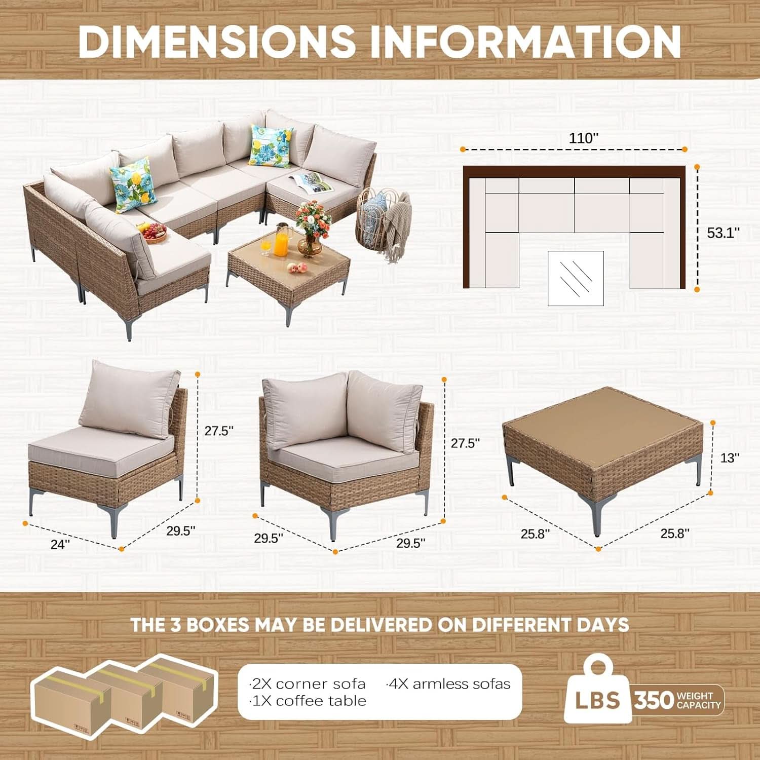 Seven Piece Wicker Patio Furniture Set with Cushions