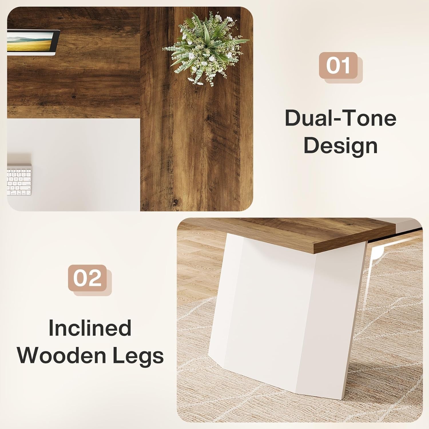 Seventy Eight Inch L Shaped Desk Integrated Storage Brown White