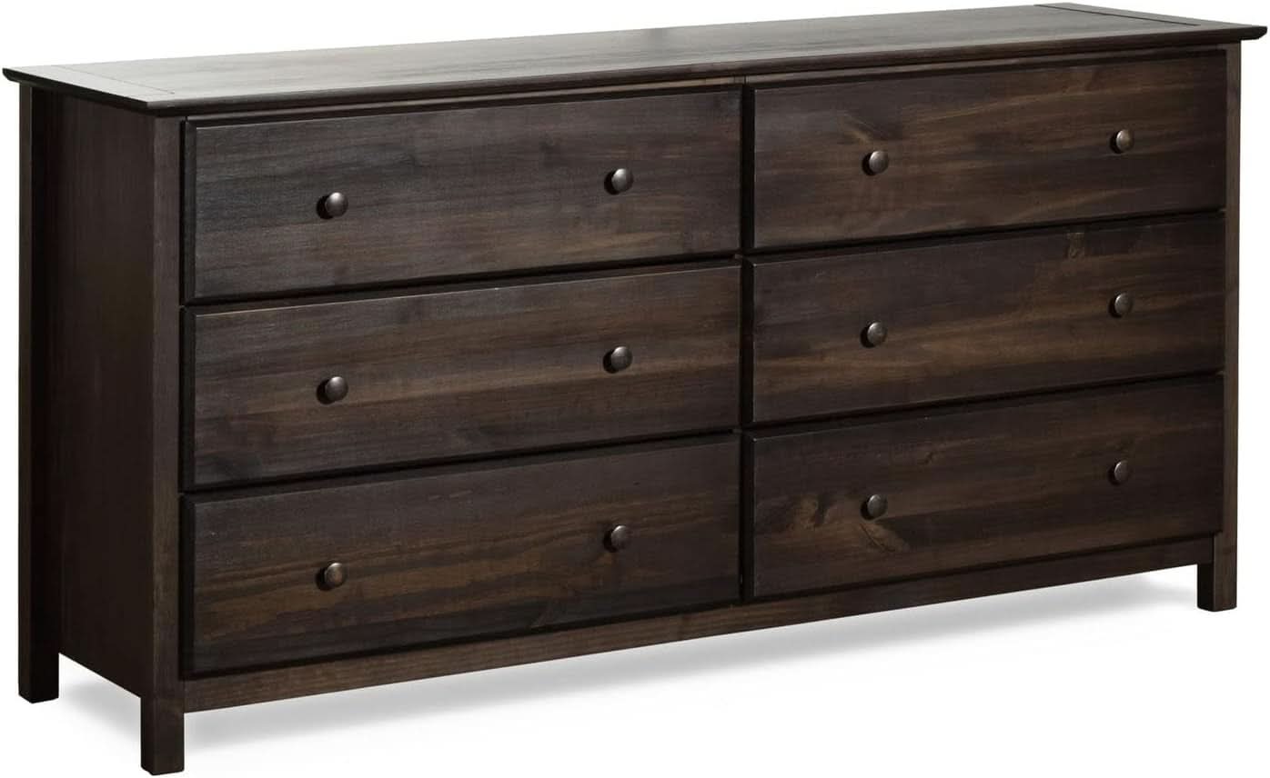 Shaker 6 Drawer Dresser Espresso Finish Solid Wood