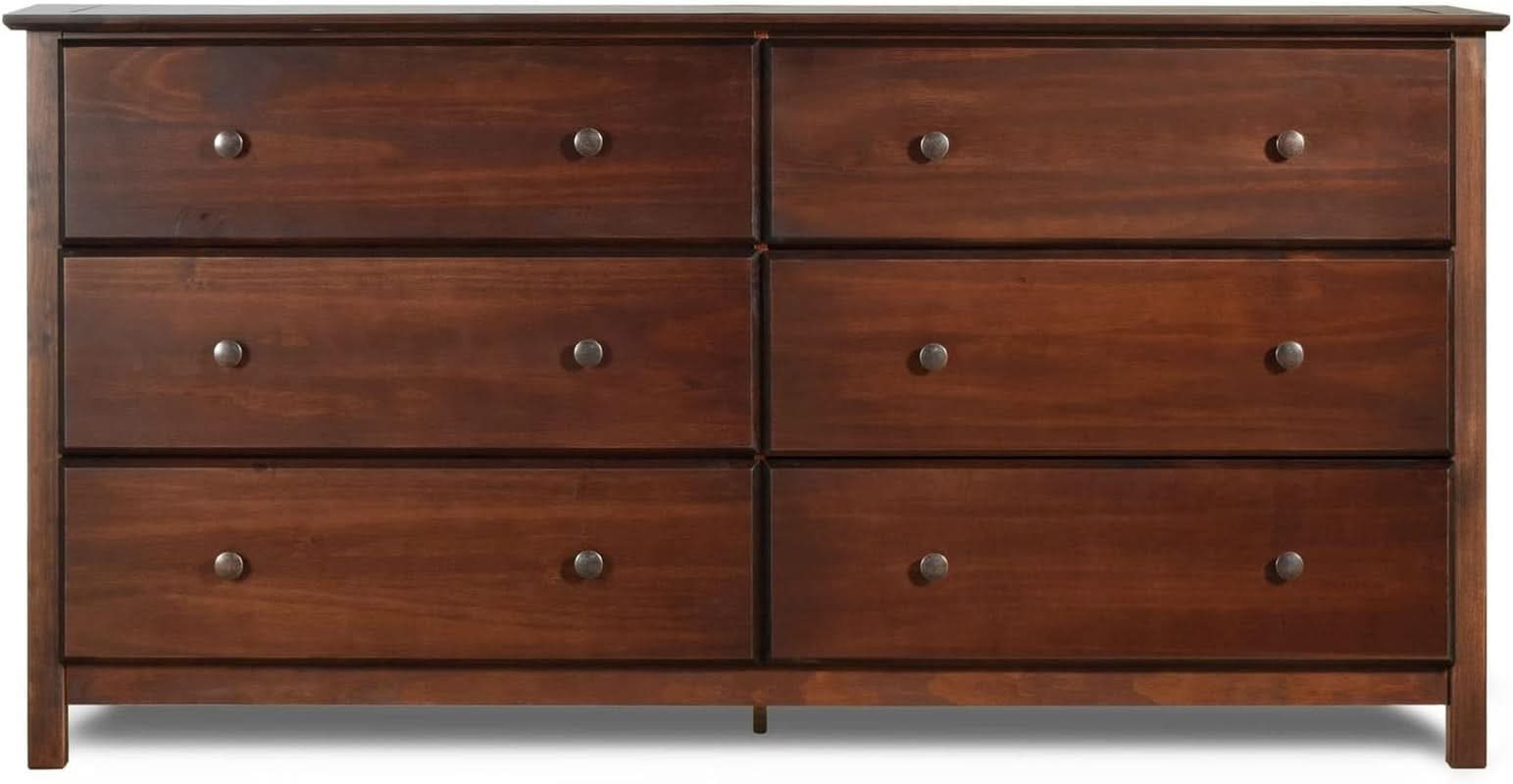 Shaker Style 6 Drawer Dresser Cherry Finish Solid Wood