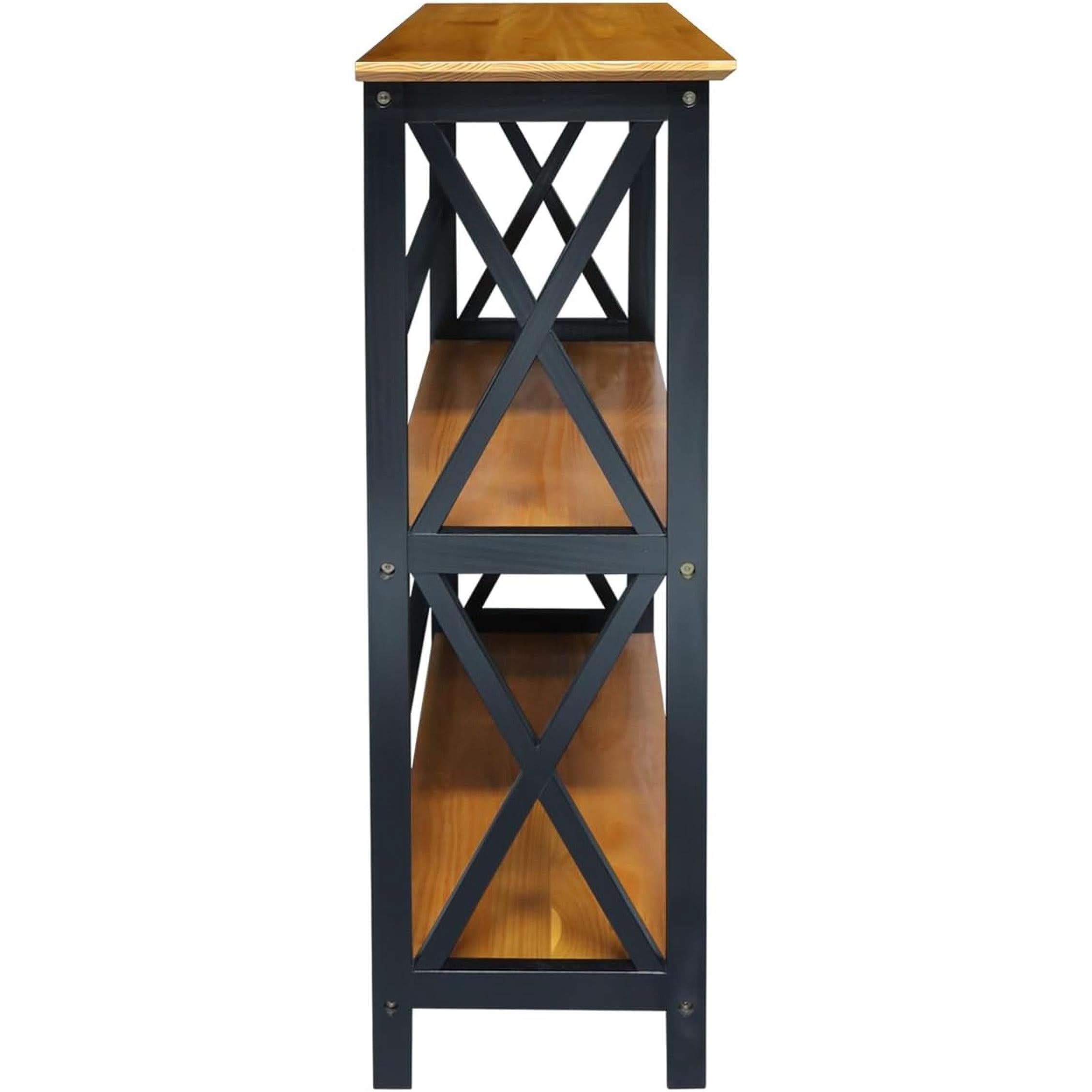 Shelf Bookcase Antique Walnut Black Three Shelf X Design
