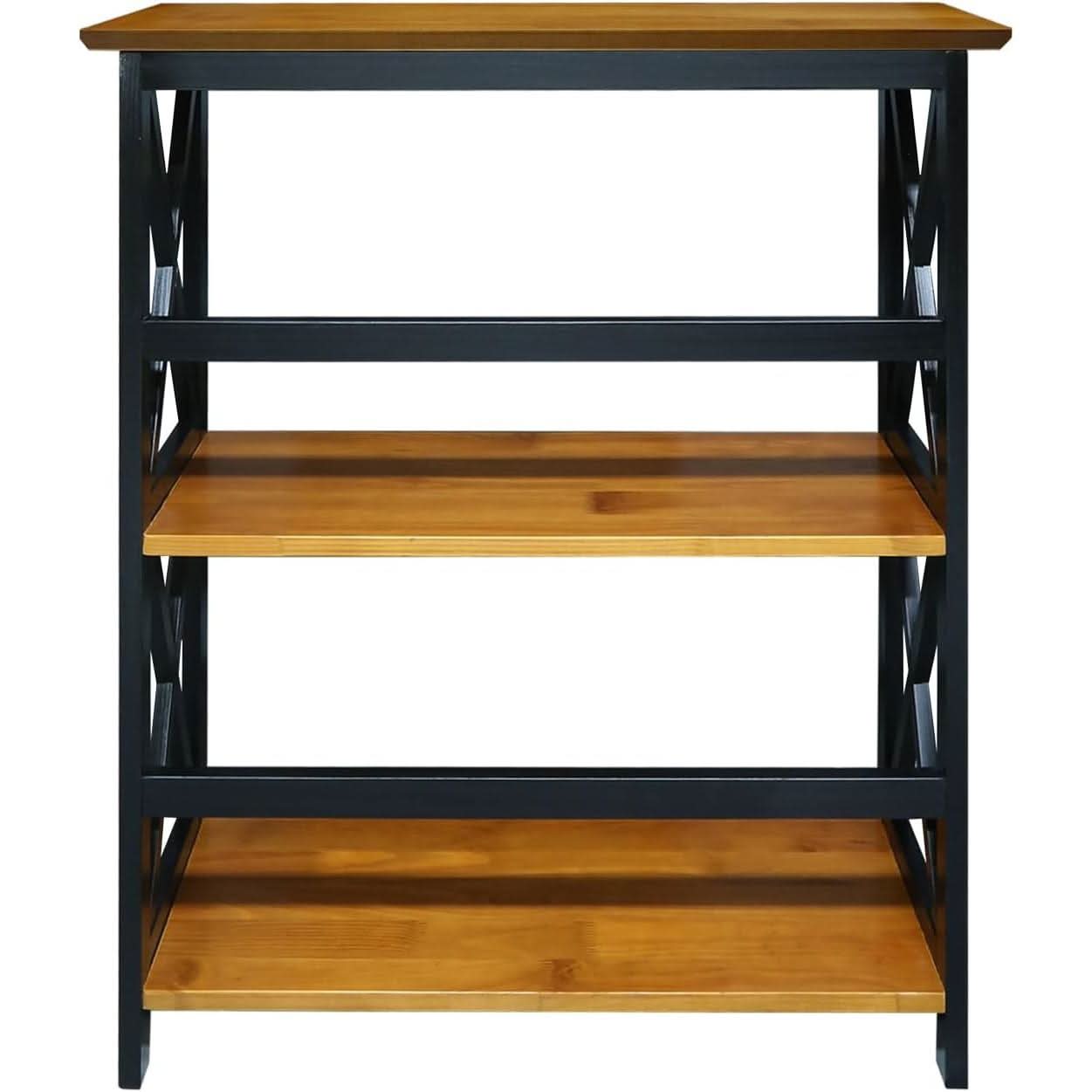 Shelf Bookcase Antique Walnut Black Three Shelf X Design
