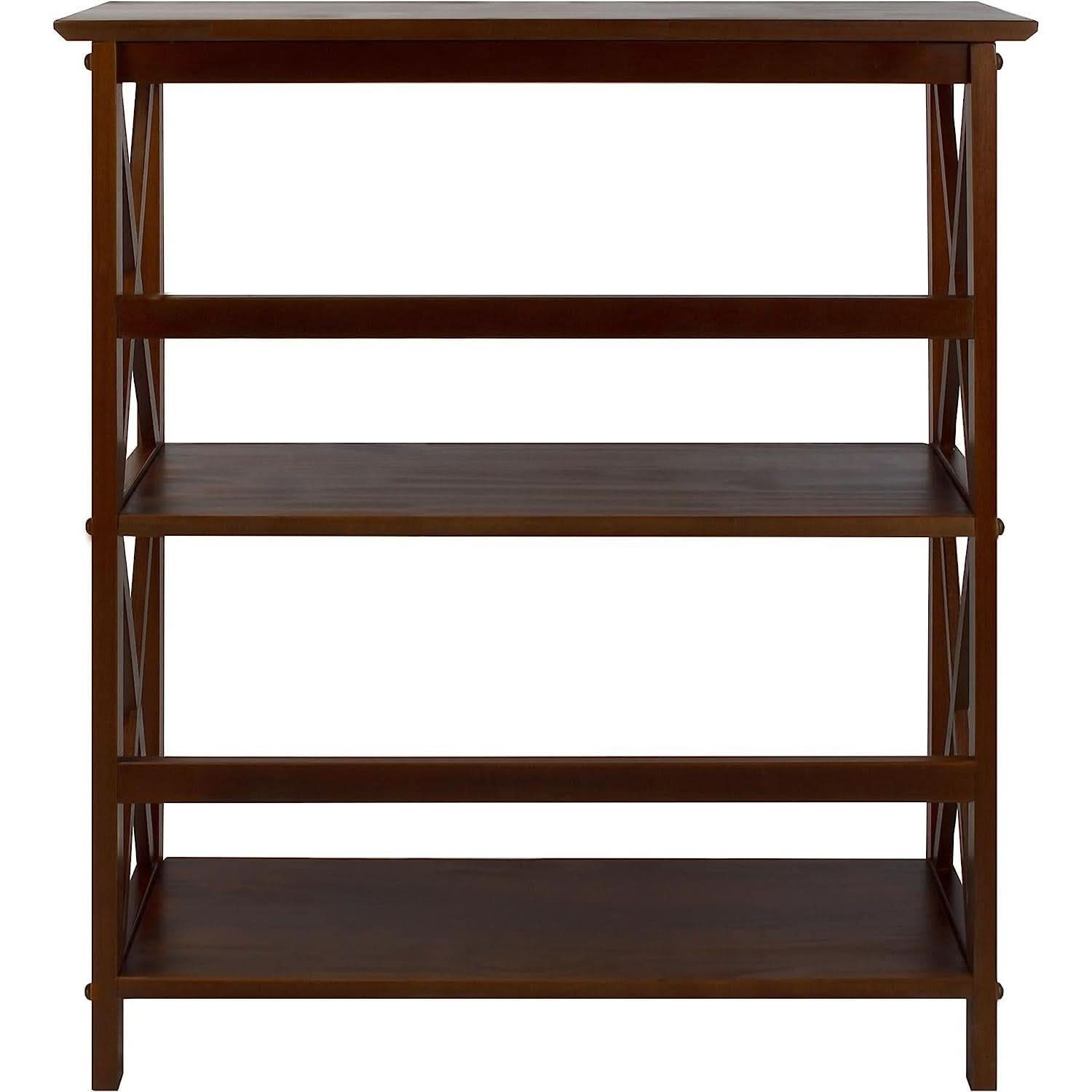 Shelf Bookcase With X Design Three Shelf Storage For Books