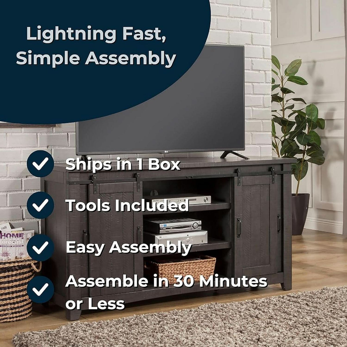 Sierra 65 Inch Grey TV Stand for Living Room Console